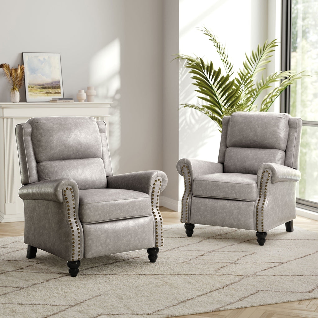 2 chaises inclinables à dossier basculant avec assise rembourrée et tête de clou