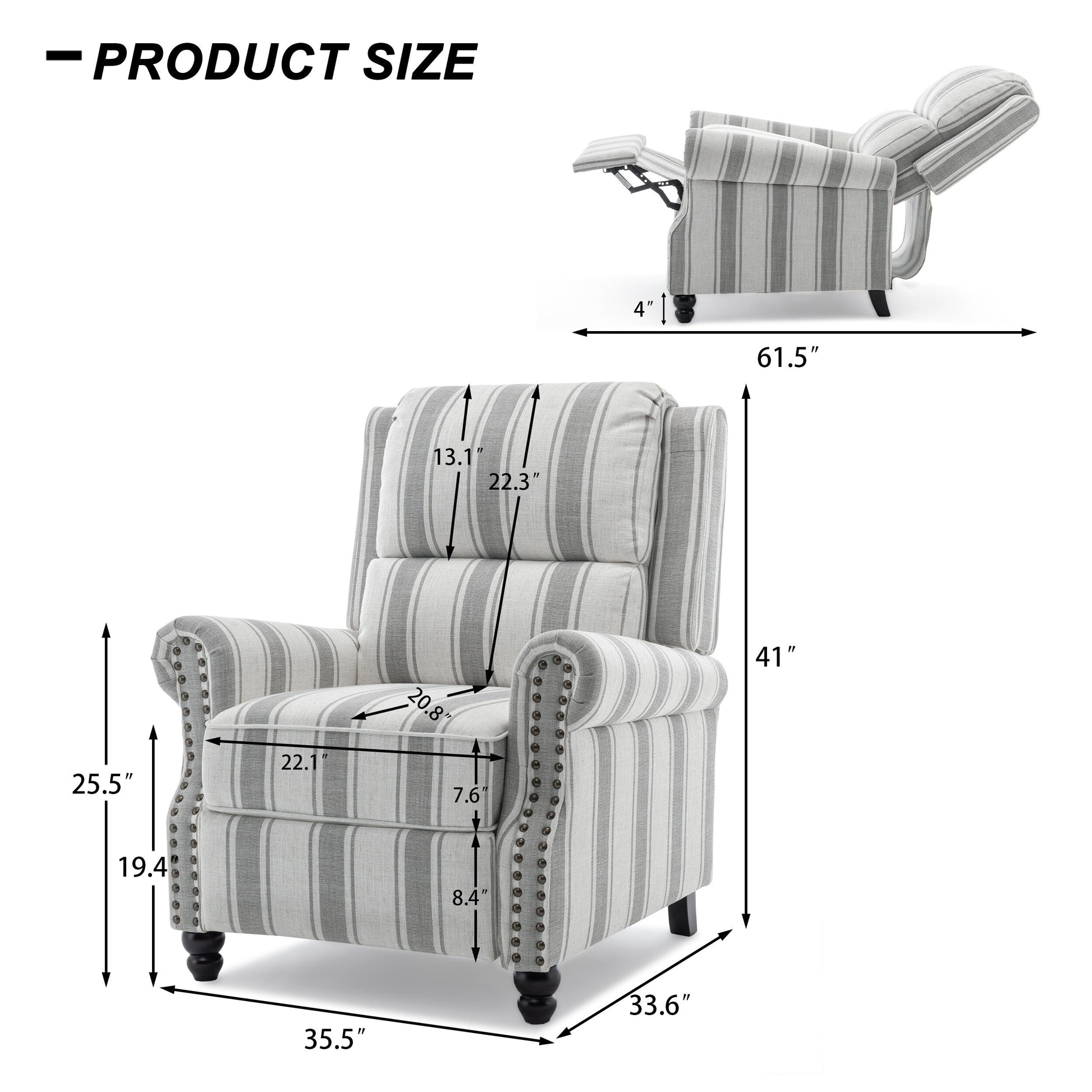 2 chaises inclinables à dossier basculant avec assise rembourrée et tête de clou