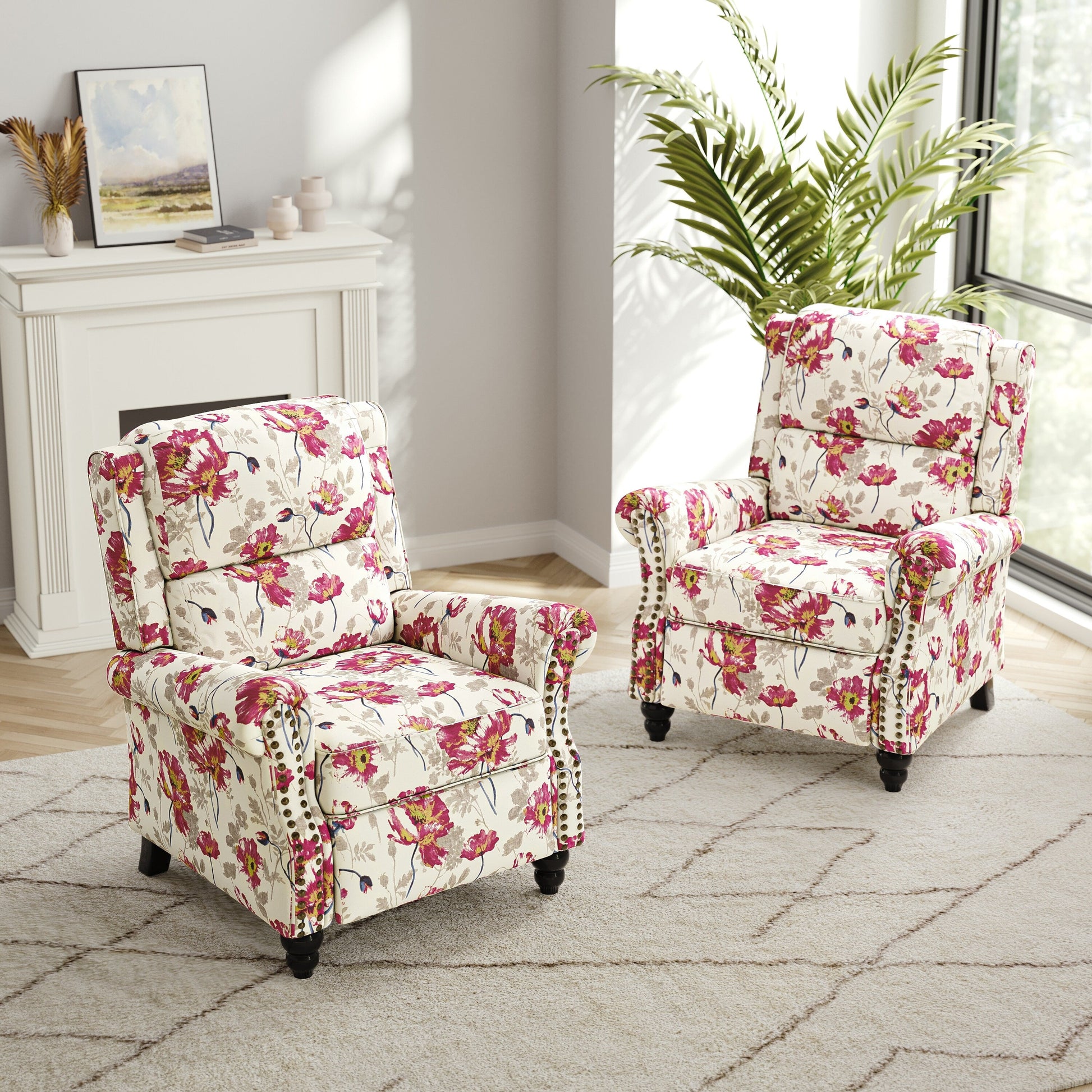 2 chaises inclinables à dossier basculant avec assise rembourrée et tête de clou