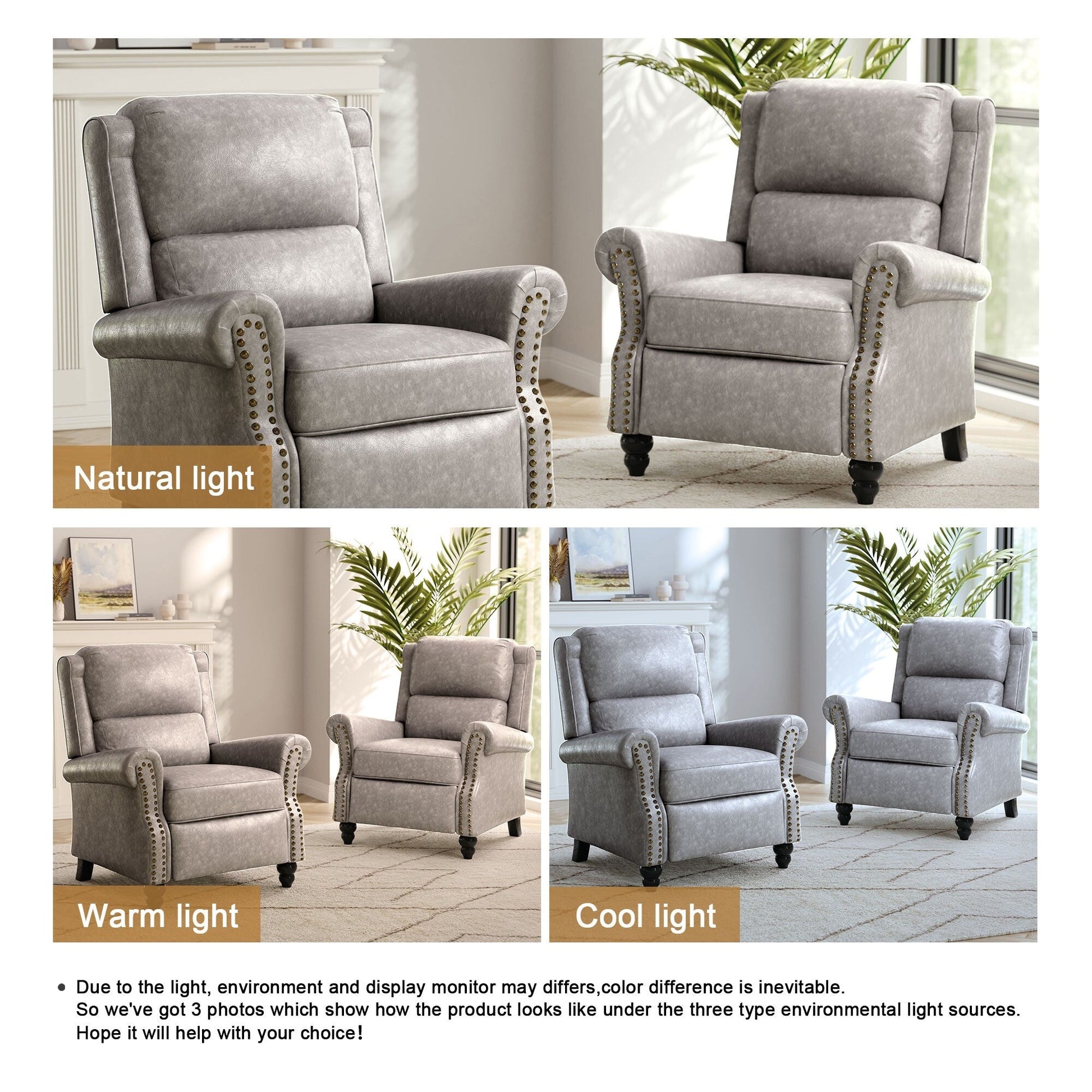2 chaises inclinables à dossier basculant avec assise rembourrée et tête de clou