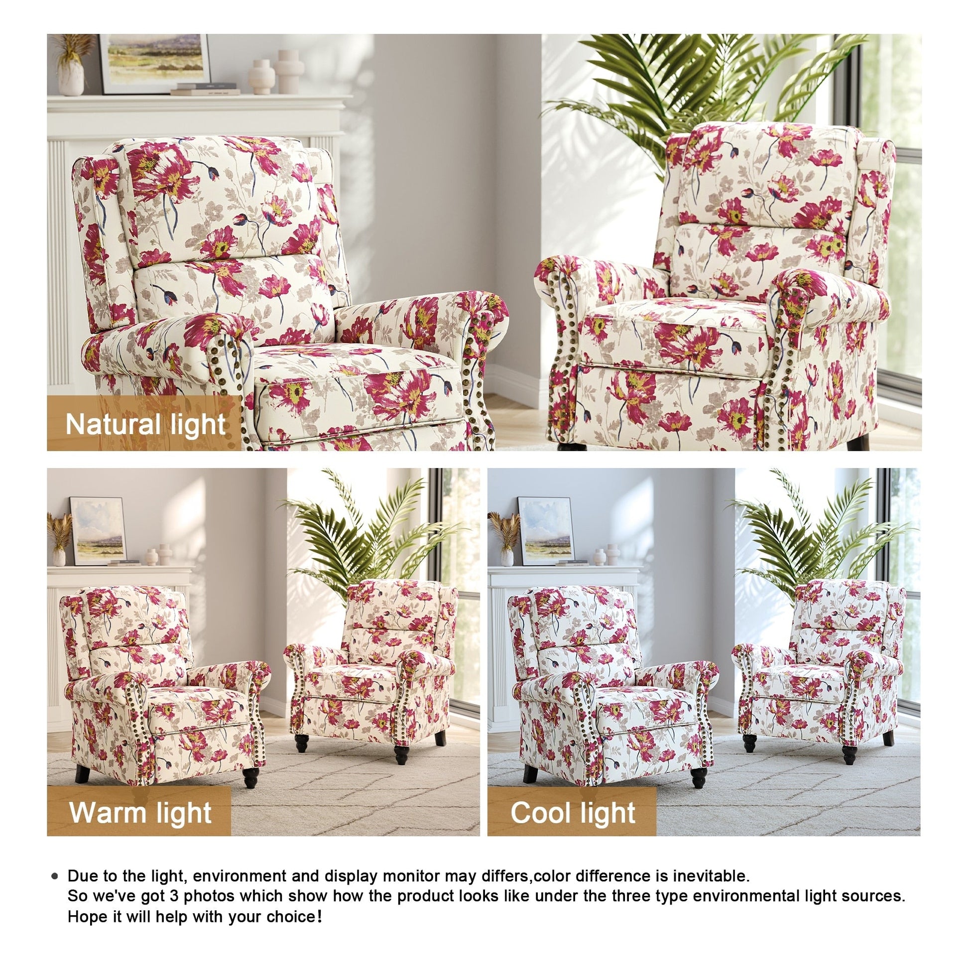 2 chaises inclinables à dossier basculant avec assise rembourrée et tête de clou