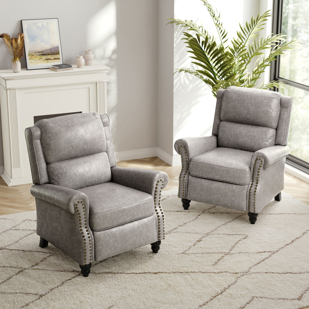 2 chaises inclinables à dossier basculant avec assise rembourrée et tête de clou
