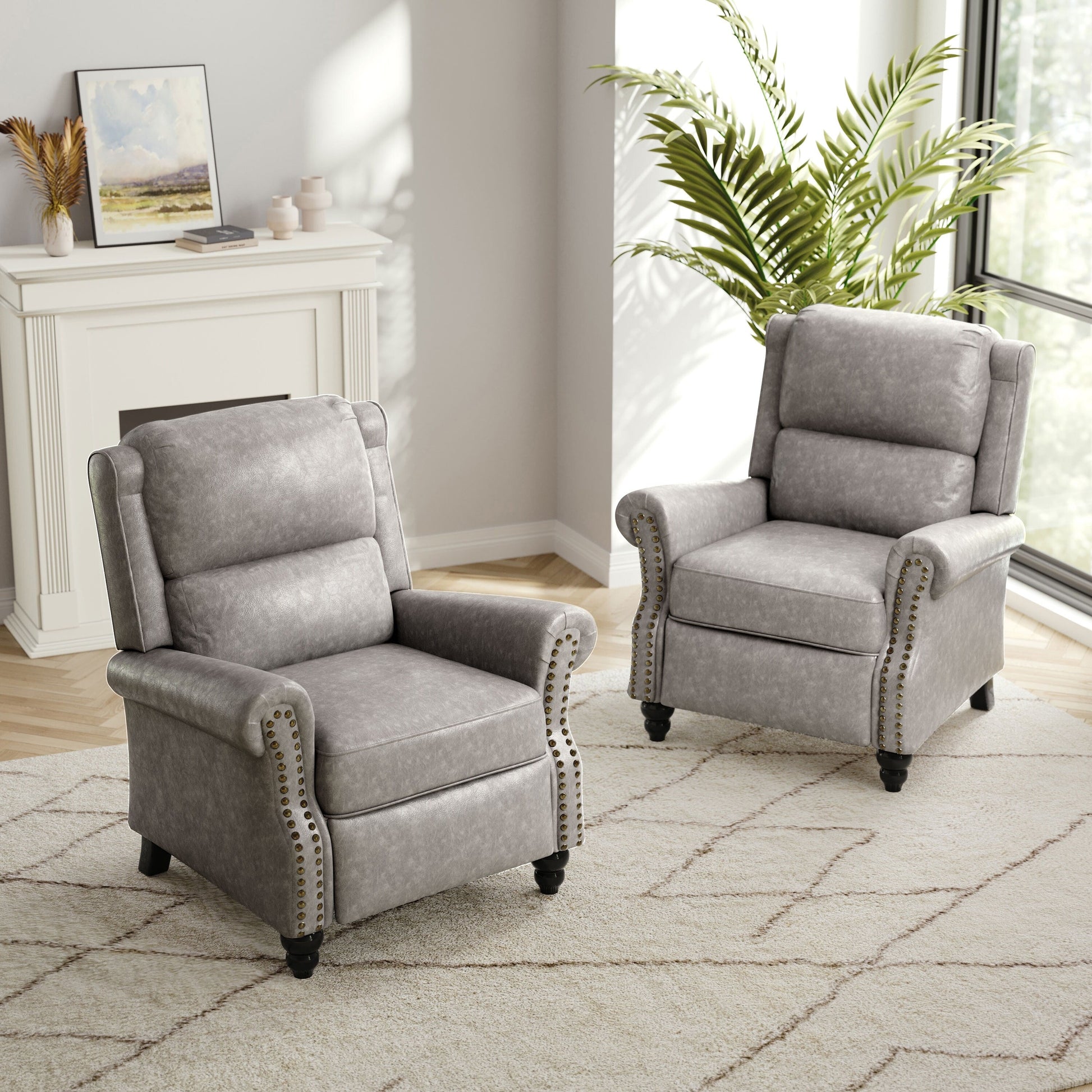 2 chaises inclinables à dossier basculant avec assise rembourrée et tête de clou