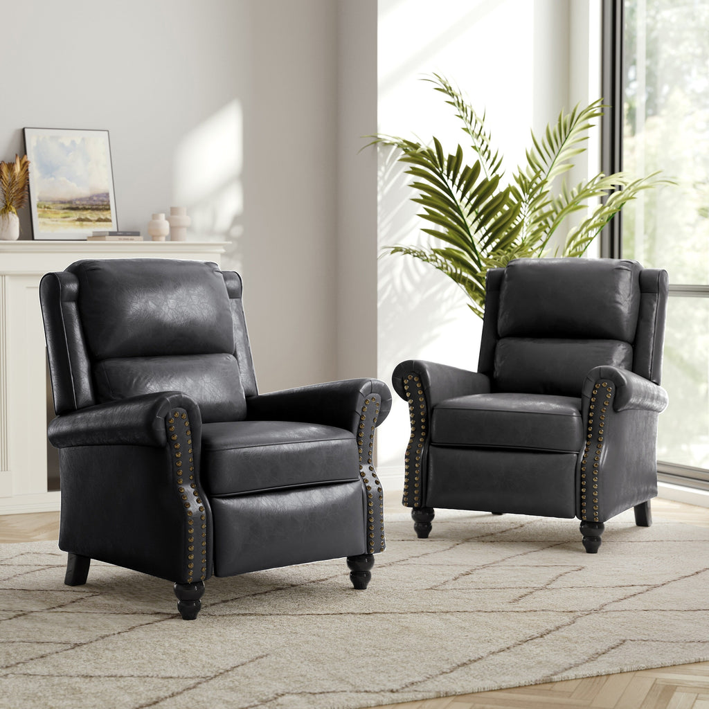2 chaises inclinables à dossier basculant avec assise rembourrée et tête de clou
