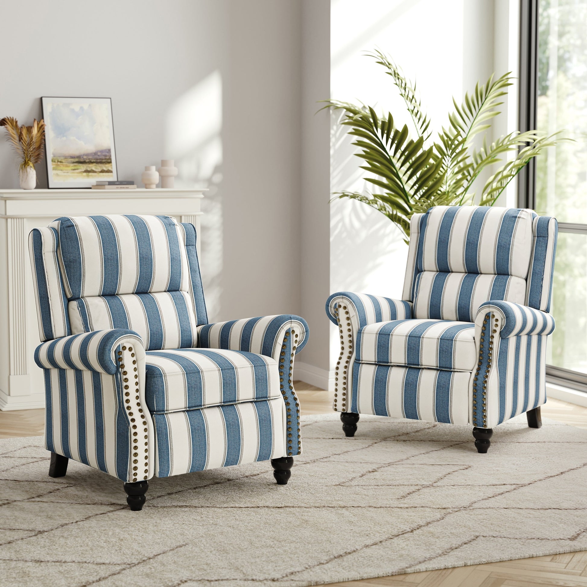 2 chaises inclinables à dossier basculant avec assise rembourrée et tête de clou