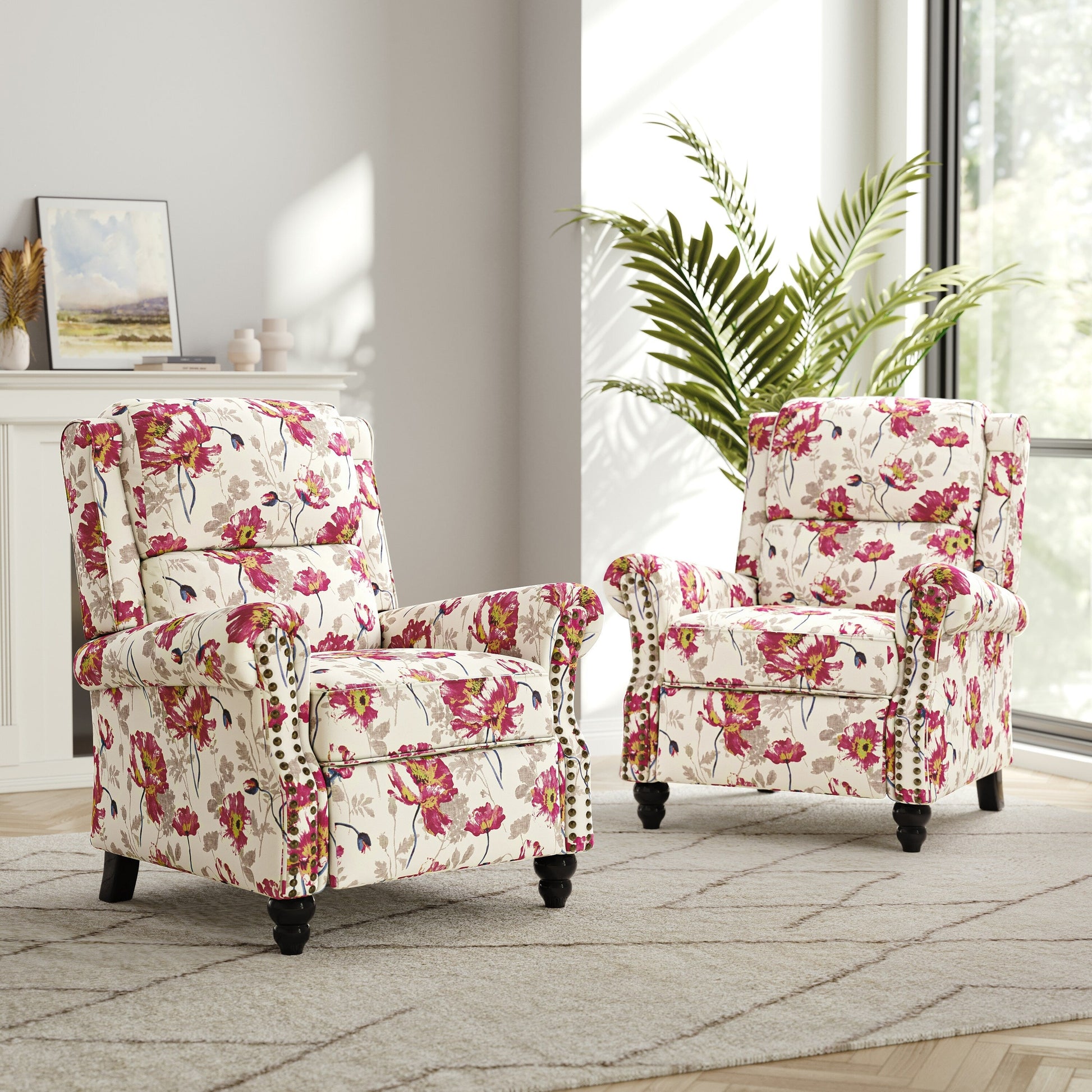 2 chaises inclinables à dossier basculant avec assise rembourrée et tête de clou