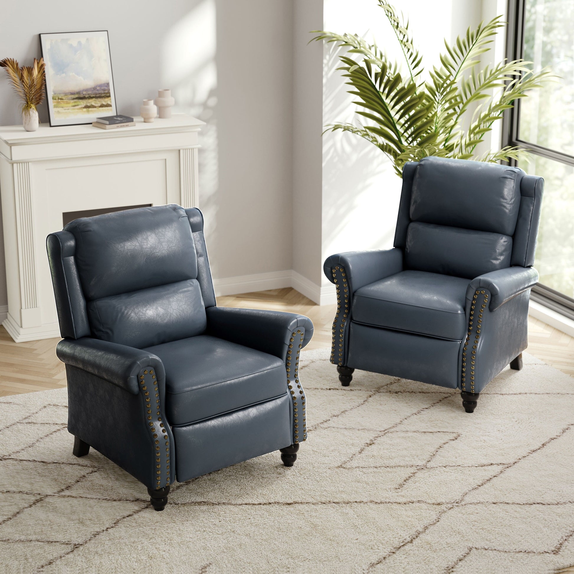 2 chaises inclinables à dossier basculant avec assise rembourrée et tête de clou