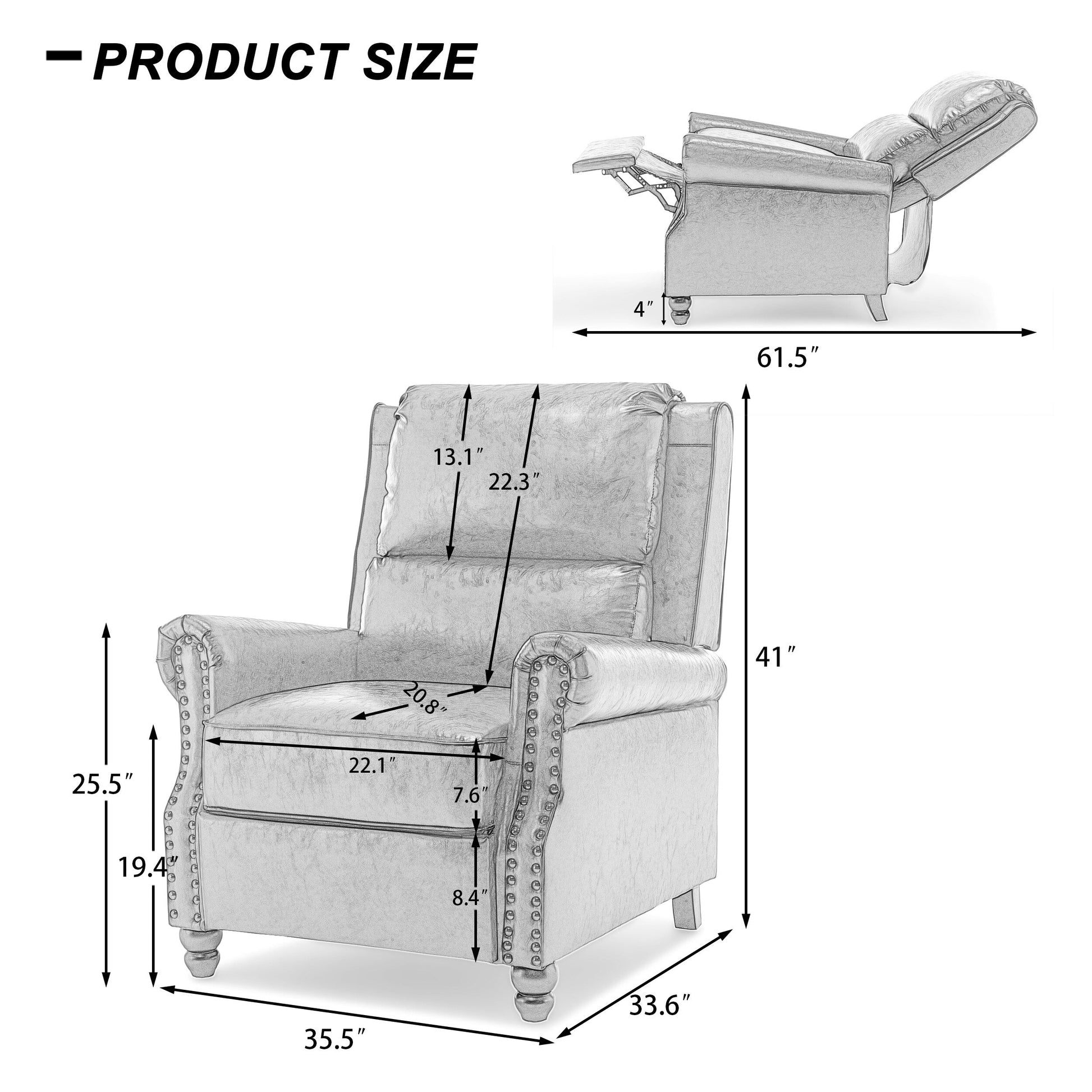 2 chaises inclinables à dossier basculant avec assise rembourrée et tête de clou