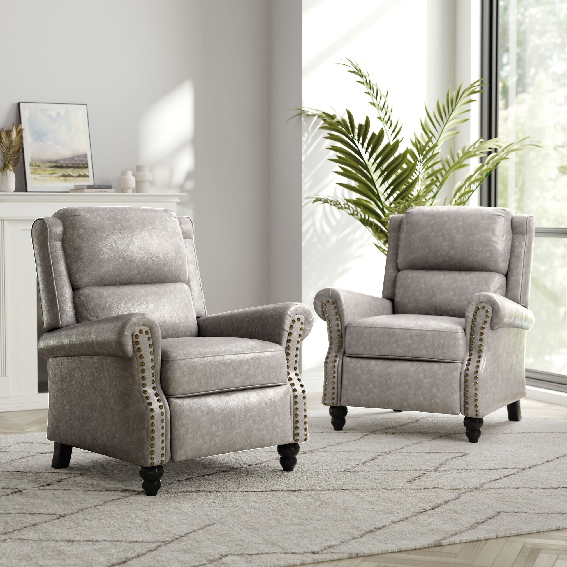 2 chaises inclinables à dossier basculant avec assise rembourrée et tête de clou