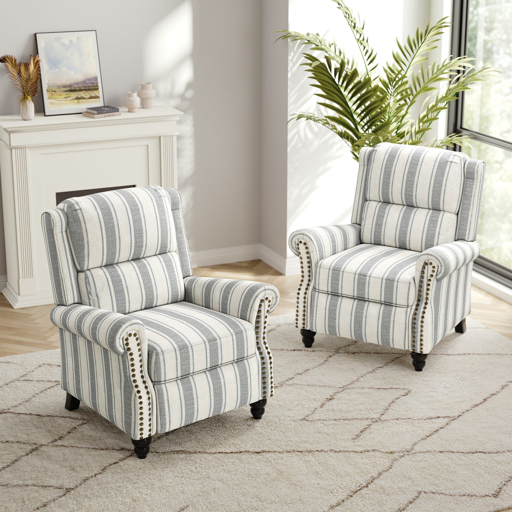 2 chaises inclinables à dossier basculant avec assise rembourrée et tête de clou