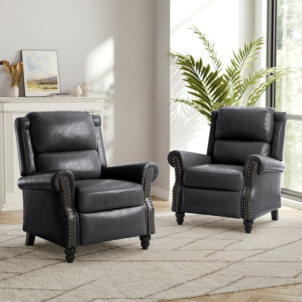 2 chaises inclinables à dossier basculant avec assise rembourrée et tête de clou