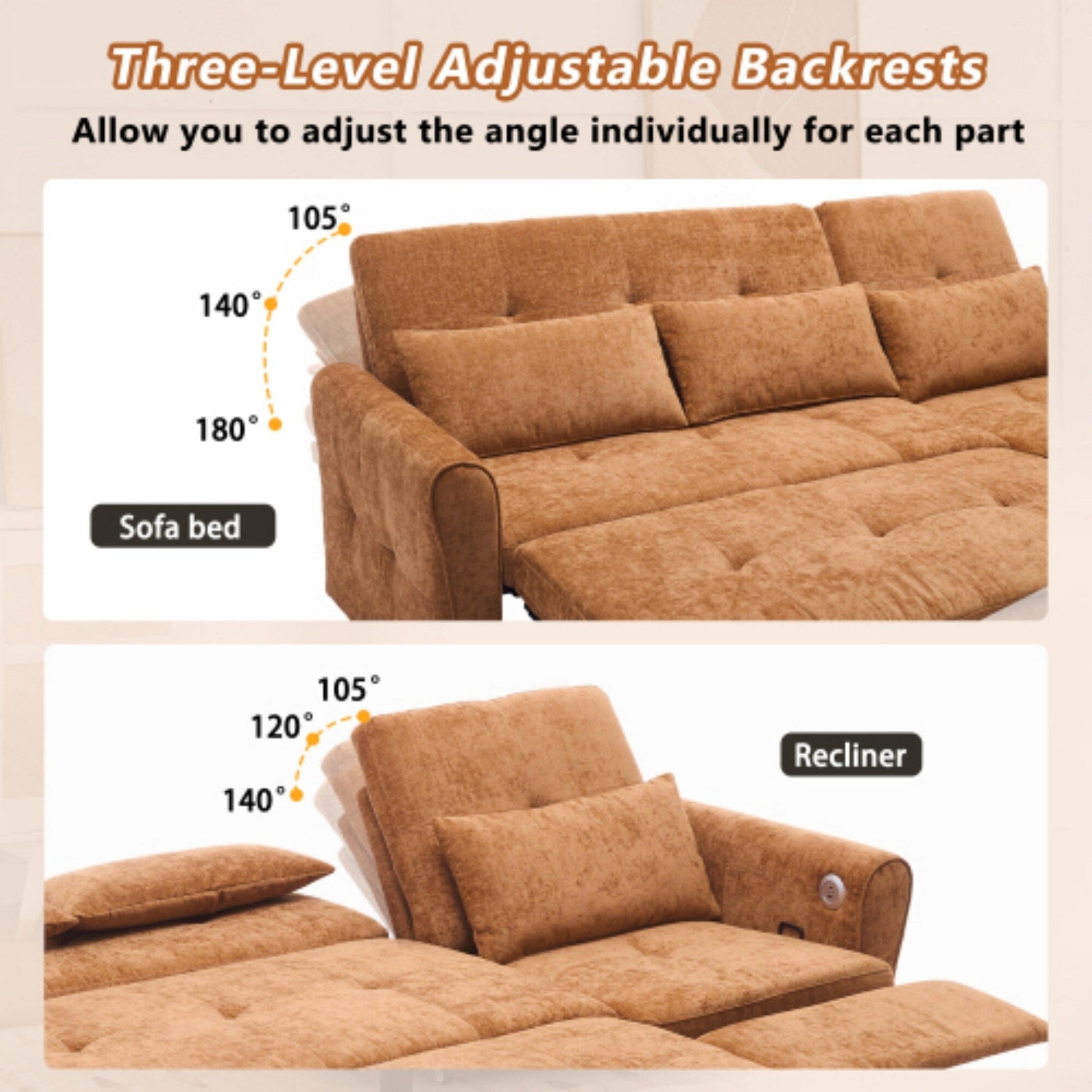 Canapé 2-en-1 avec lit escamotable et dossier inclinable réversible de Harper&amp;Bright Designs