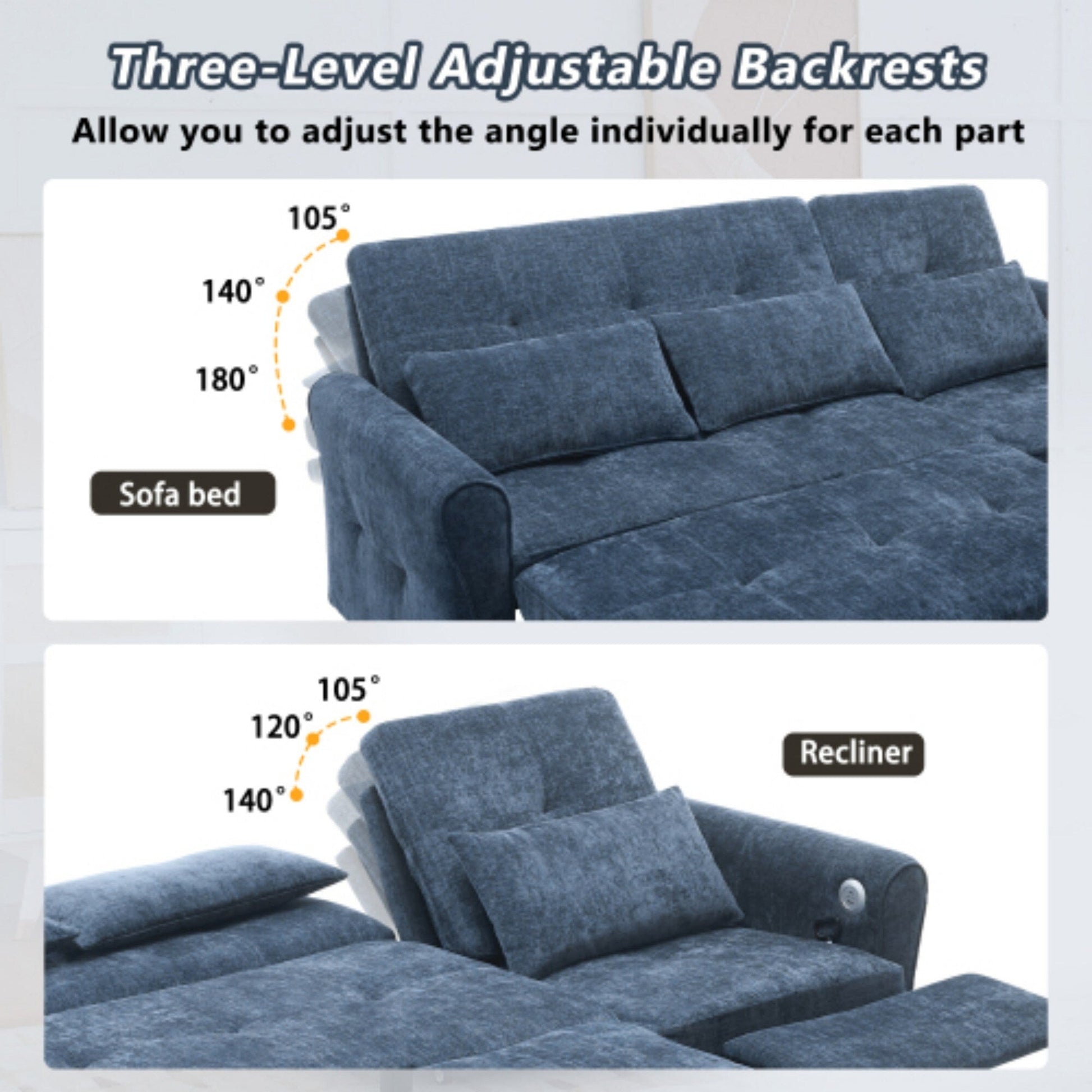 Canapé 2-en-1 avec lit escamotable et dossier inclinable réversible de Harper&amp;Bright Designs