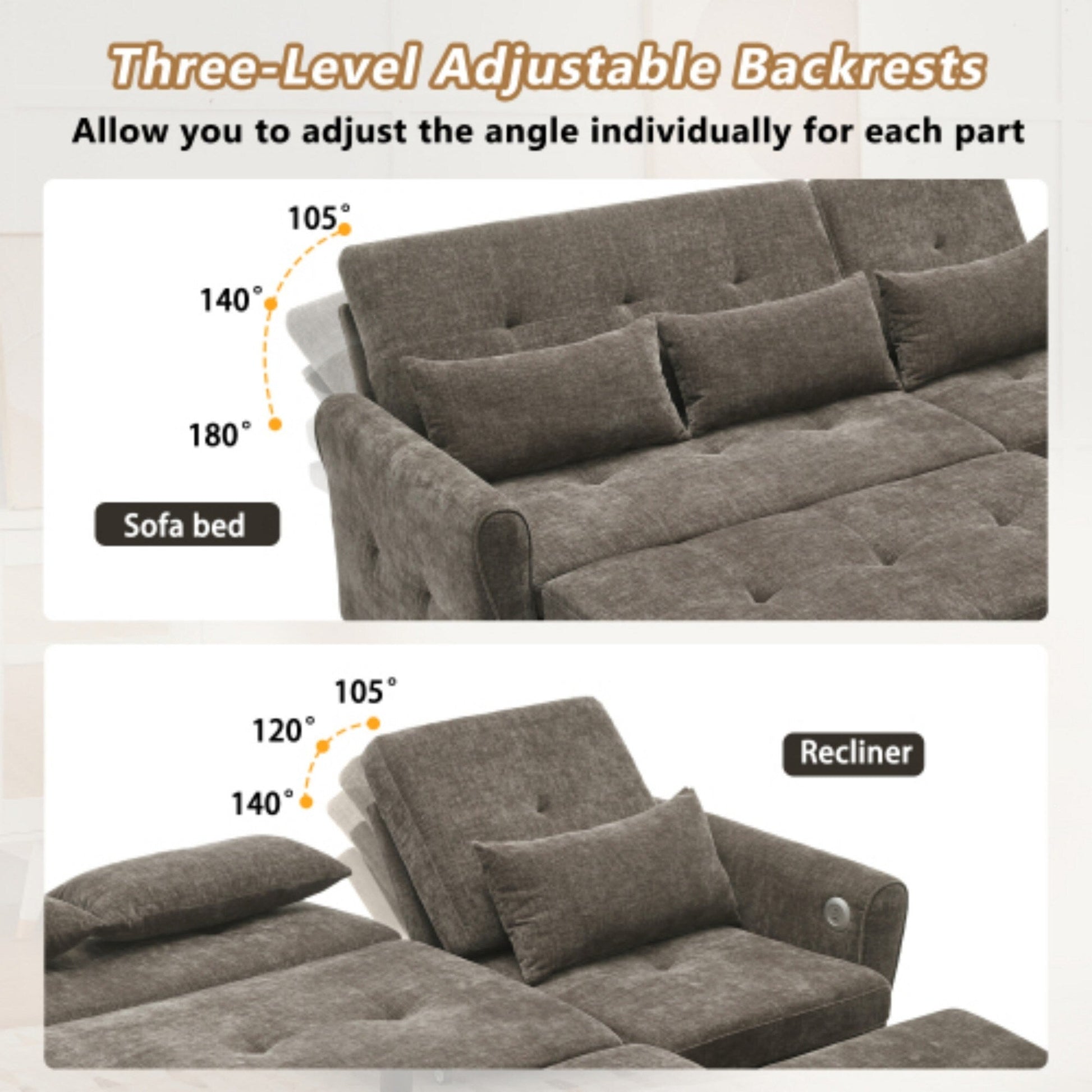 Canapé 2-en-1 avec lit escamotable et dossier inclinable réversible de Harper&amp;Bright Designs