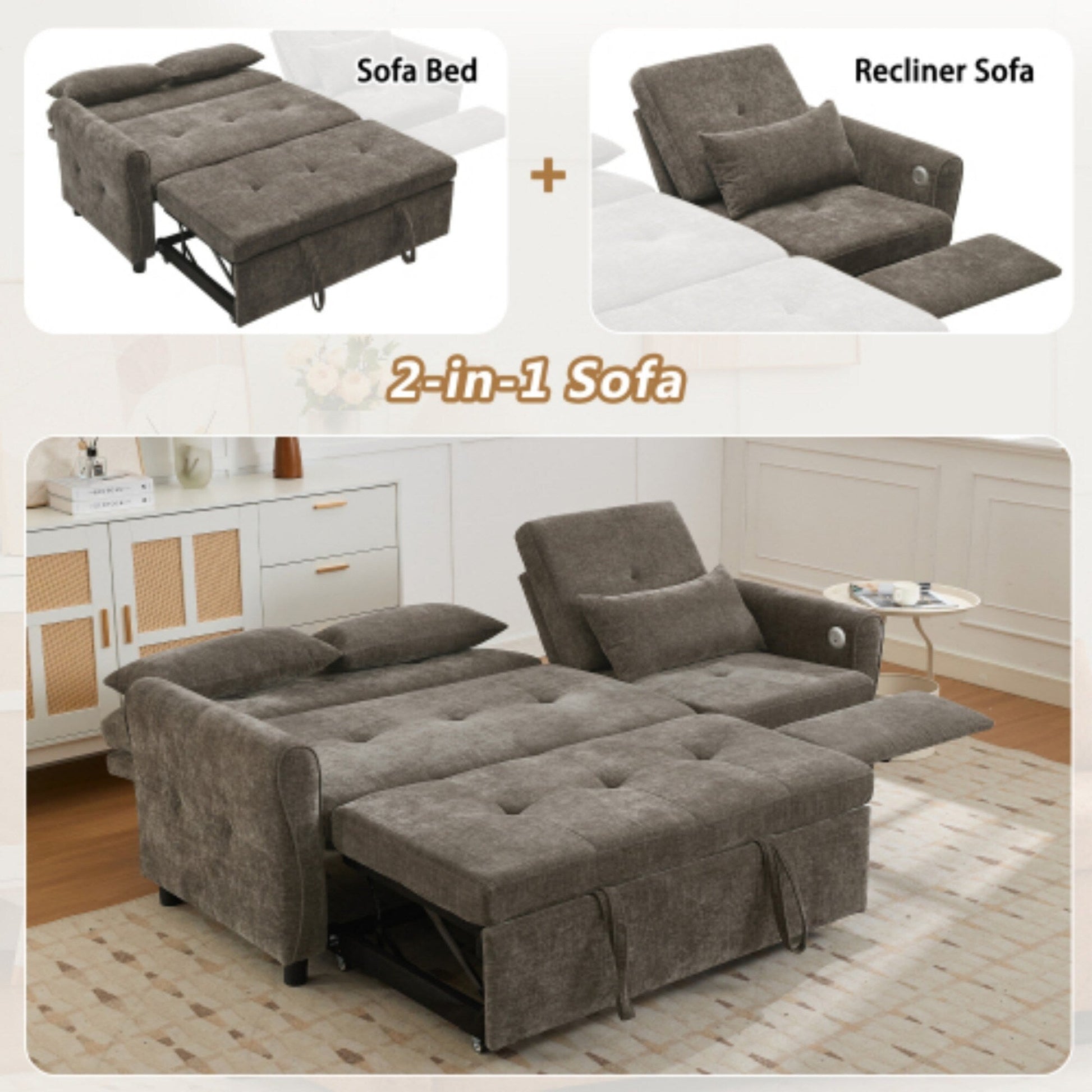 Canapé 2-en-1 avec lit escamotable et dossier inclinable réversible de Harper&amp;Bright Designs