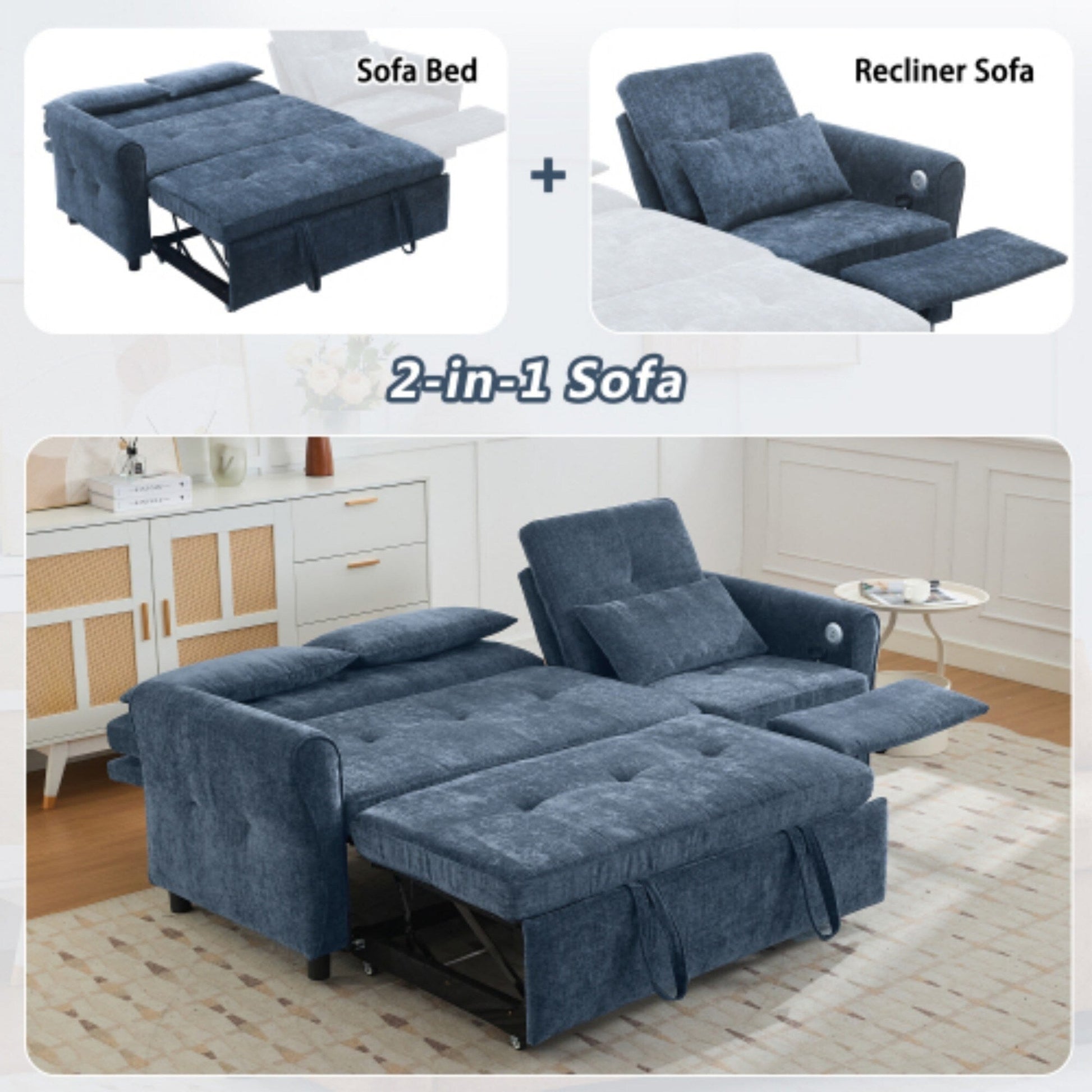 Canapé 2-en-1 avec lit escamotable et dossier inclinable réversible de Harper&amp;Bright Designs