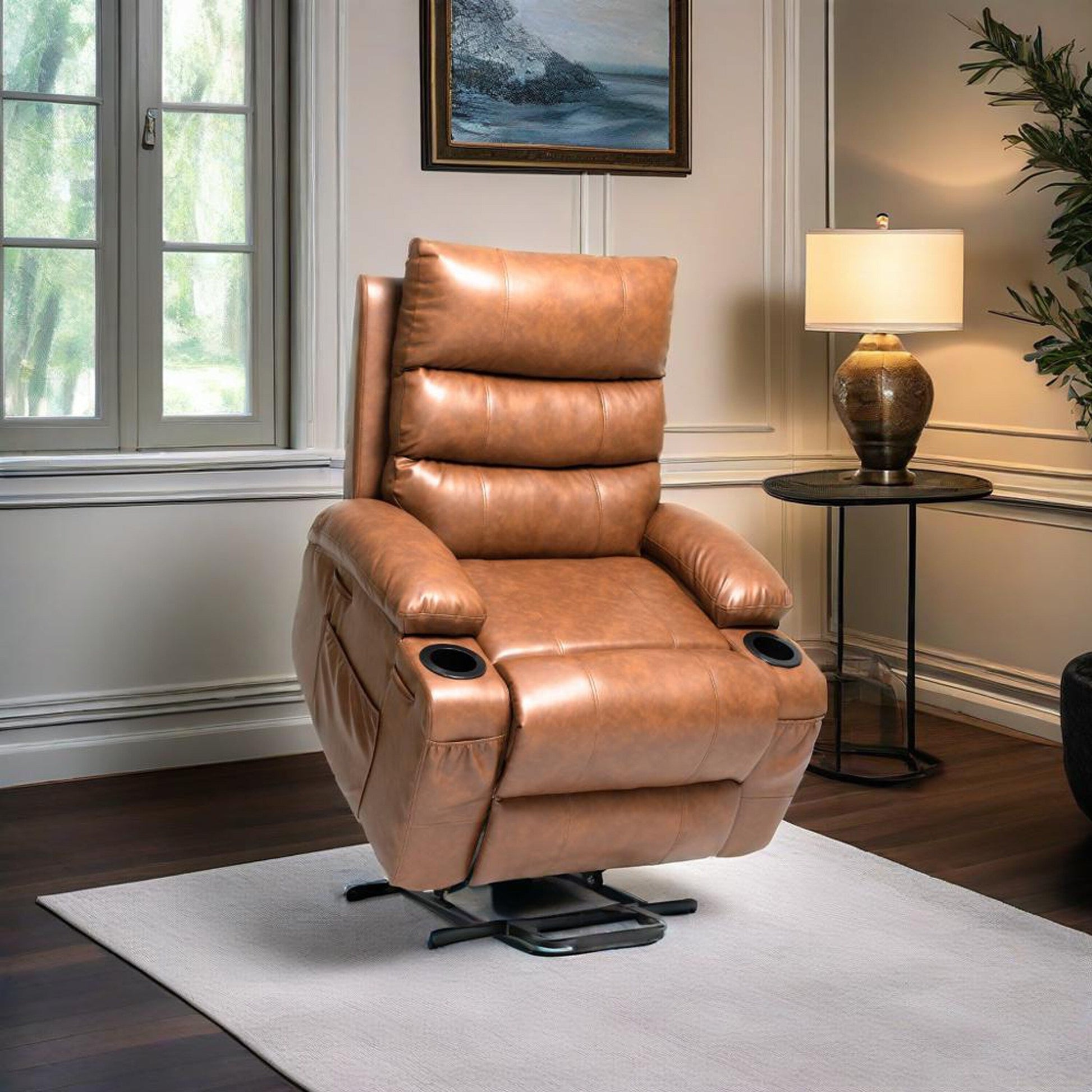 Fauteuil inclinable électrique à levage puissant, large de 53 cm (21 pouces), avec massage lombaire à 8 points, chauffe, télécommande, poches latérales et porte-gobelets, pour personnes âgées.