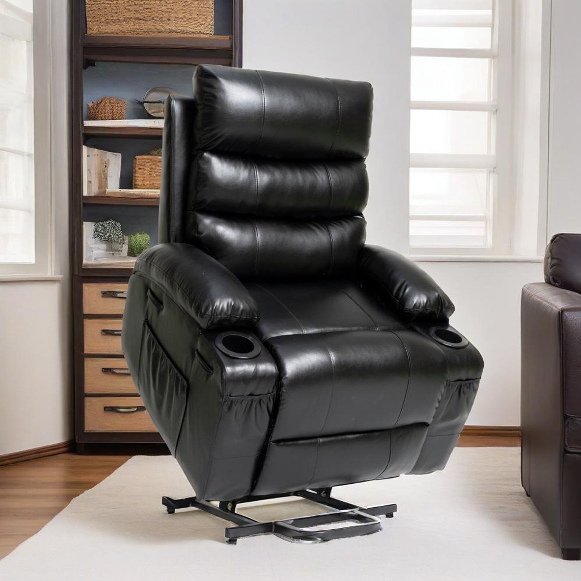 Fauteuil inclinable électrique à levage puissant, large de 53 cm (21 pouces), avec massage lombaire à 8 points, chauffe, télécommande, poches latérales et porte-gobelets, pour personnes âgées.