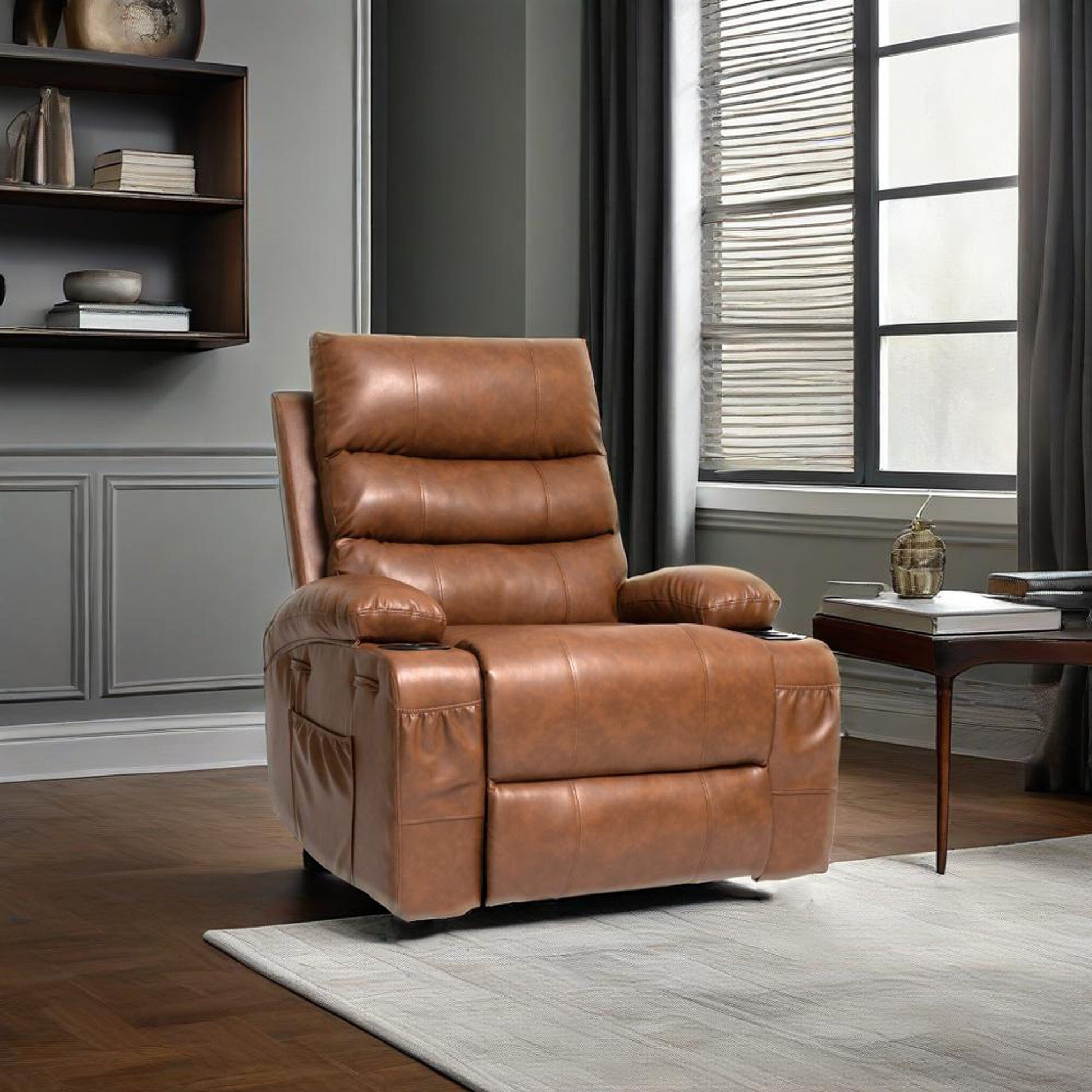 Fauteuil inclinable électrique à levage puissant, large de 53 cm (21 pouces), avec massage lombaire à 8 points, chauffe, télécommande, poches latérales et porte-gobelets, pour personnes âgées.