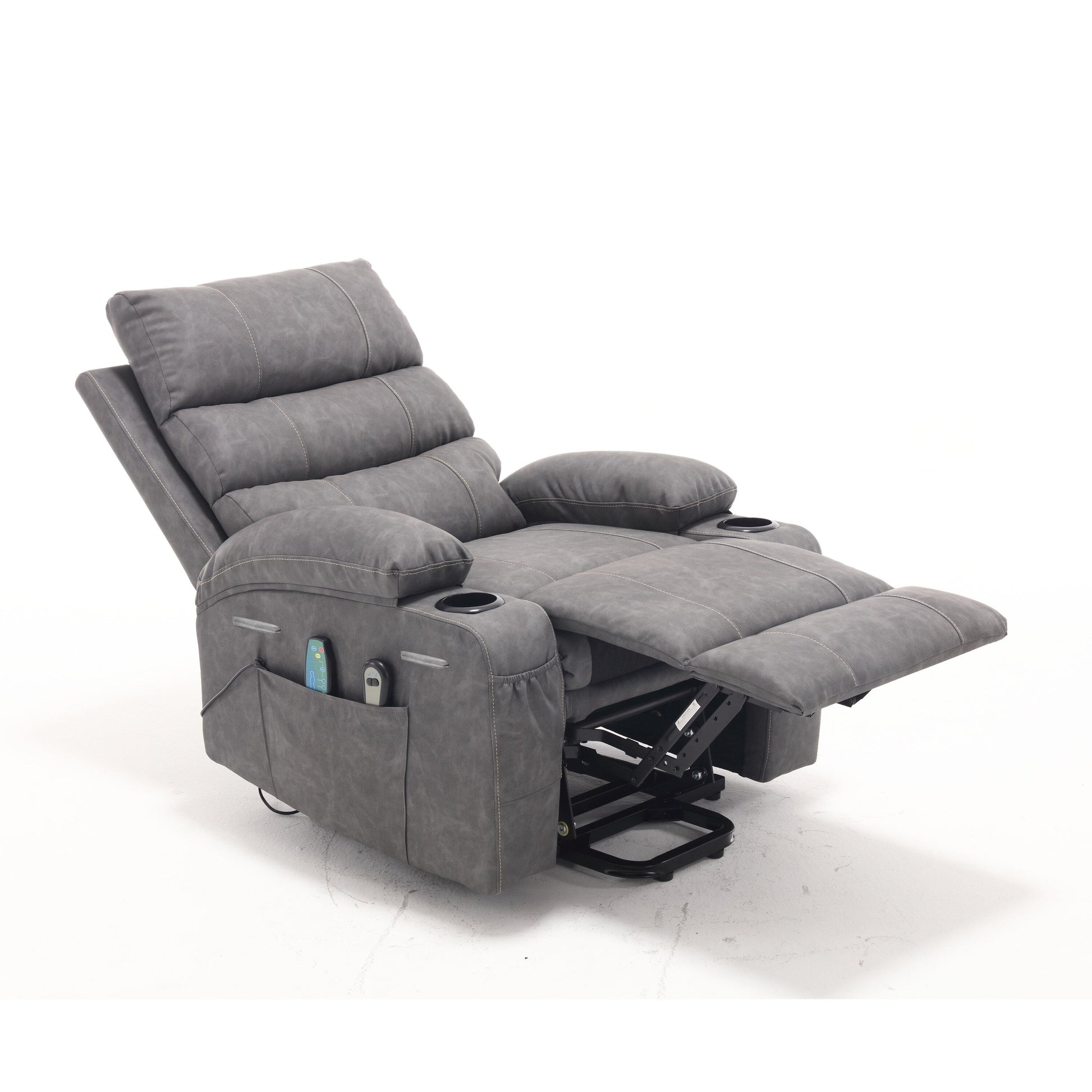 Fauteuil inclinable électrique à levage puissant, large de 53 cm (21 pouces), avec massage lombaire à 8 points, chauffe, télécommande, poches latérales et porte-gobelets, pour personnes âgées.