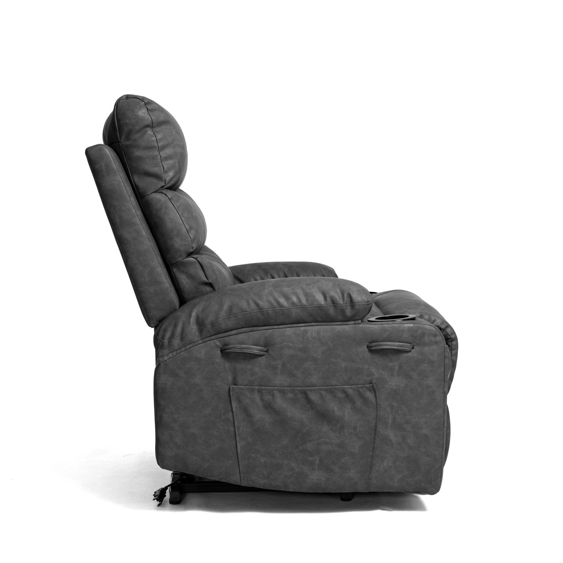 Fauteuil inclinable électrique à levage puissant, large de 53 cm (21 pouces), avec massage lombaire à 8 points, chauffe, télécommande, poches latérales et porte-gobelets, pour personnes âgées.