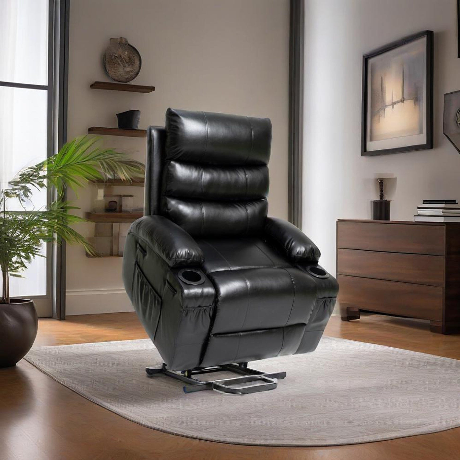 Fauteuil inclinable électrique à levage puissant, large de 53 cm (21 pouces), avec massage lombaire à 8 points, chauffe, télécommande, poches latérales et porte-gobelets, pour personnes âgées.