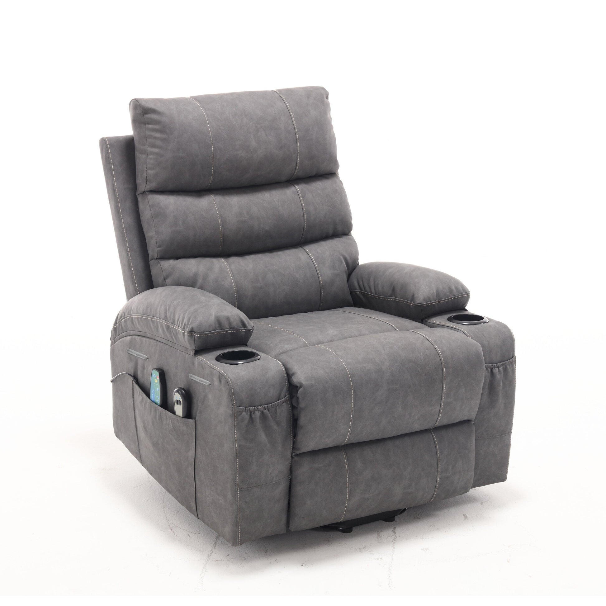 Fauteuil inclinable électrique à levage puissant, large de 53 cm (21 pouces), avec massage lombaire à 8 points, chauffe, télécommande, poches latérales et porte-gobelets, pour personnes âgées.