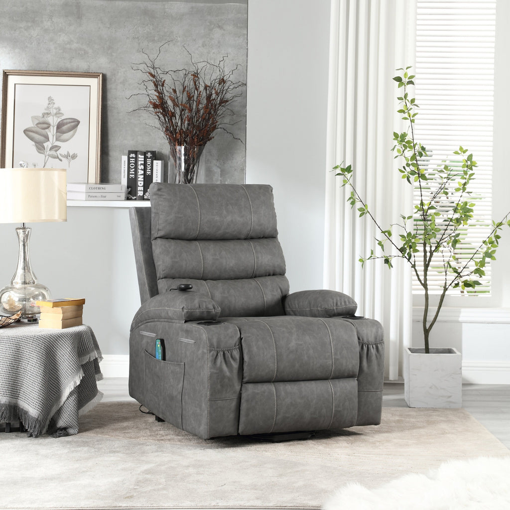Fauteuil inclinable électrique à levage puissant, large de 53 cm (21 pouces), avec massage lombaire à 8 points, chauffe, télécommande, poches latérales et porte-gobelets, pour personnes âgées.