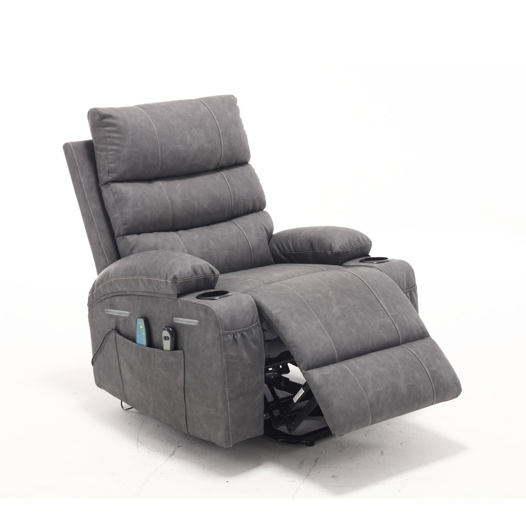 Fauteuil inclinable électrique à levage puissant, large de 53 cm (21 pouces), avec massage lombaire à 8 points, chauffe, télécommande, poches latérales et porte-gobelets, pour personnes âgées.