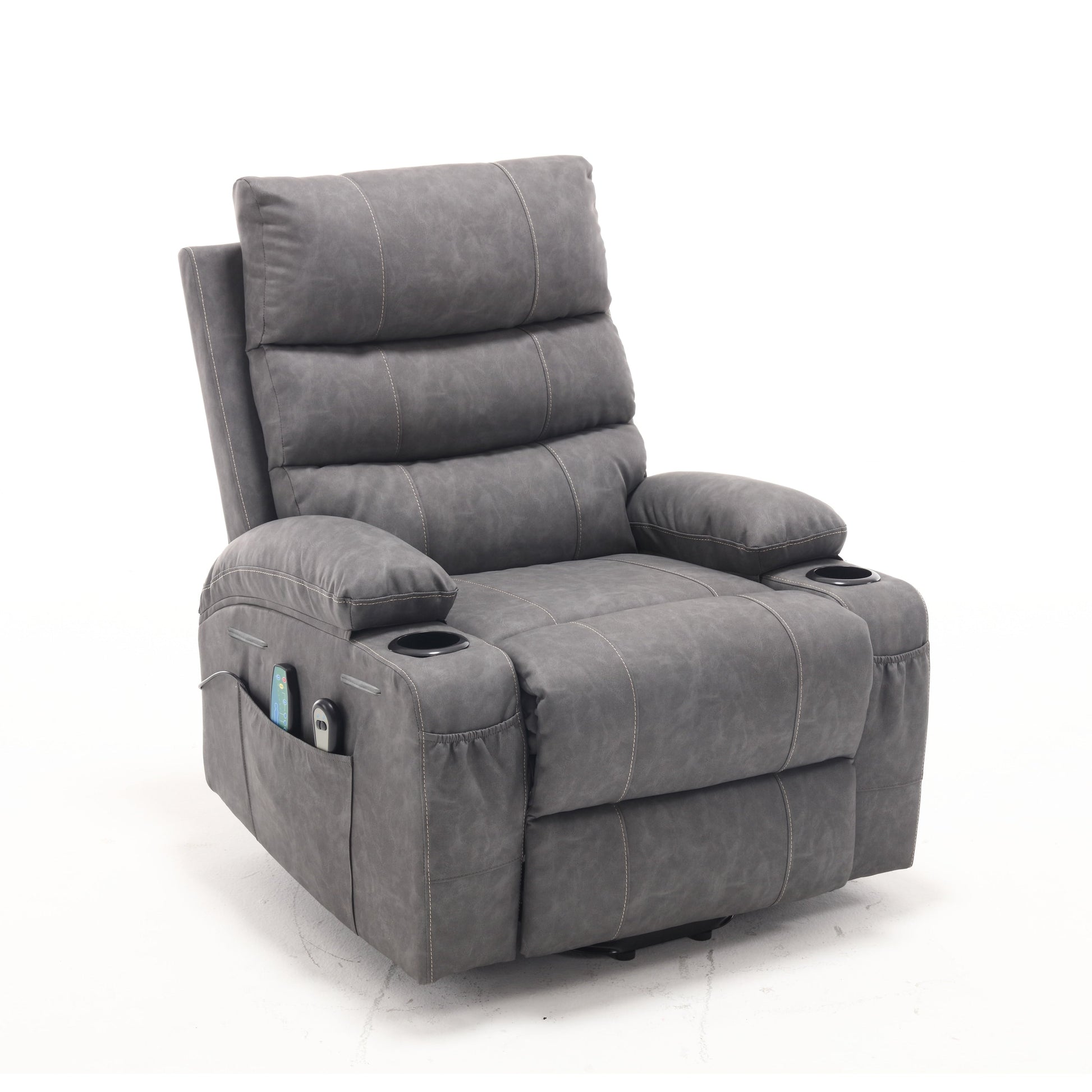 Fauteuil inclinable électrique à levage électrique de grande taille 21W, massage vibratoire à 8 points et chaleur lombaire, télécommande, poches latérales, porte-gobelets