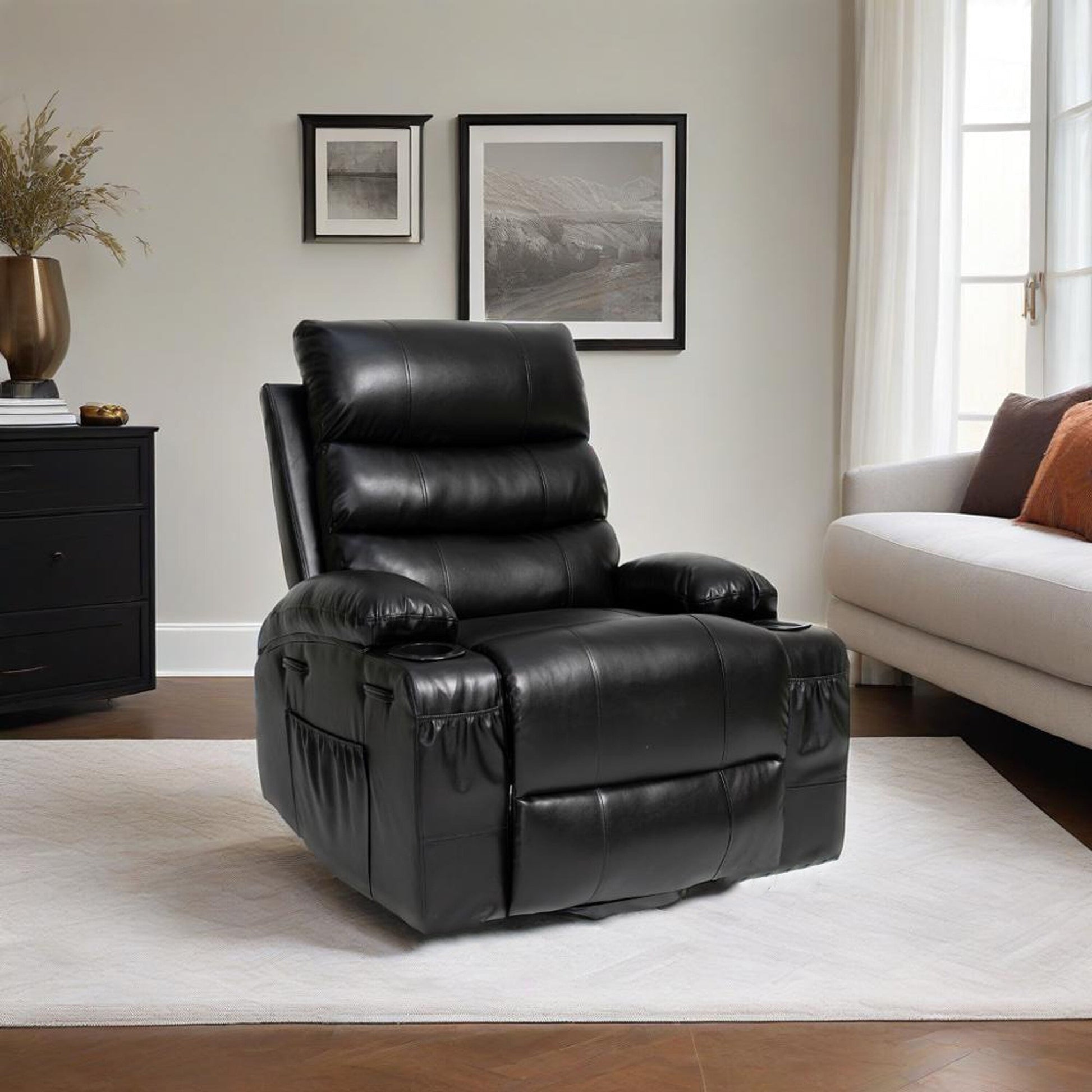 Fauteuil inclinable électrique à levage électrique de grande taille 21W, massage vibratoire à 8 points et chaleur lombaire, télécommande, poches latérales, porte-gobelets