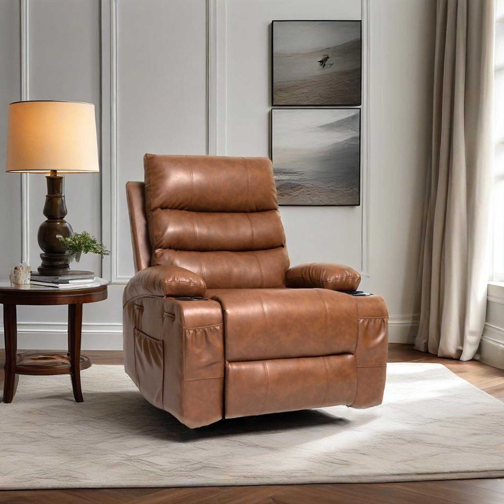 Fauteuil inclinable électrique à levage électrique de grande taille 21W, massage vibratoire à 8 points et chaleur lombaire, télécommande, poches latérales, porte-gobelets