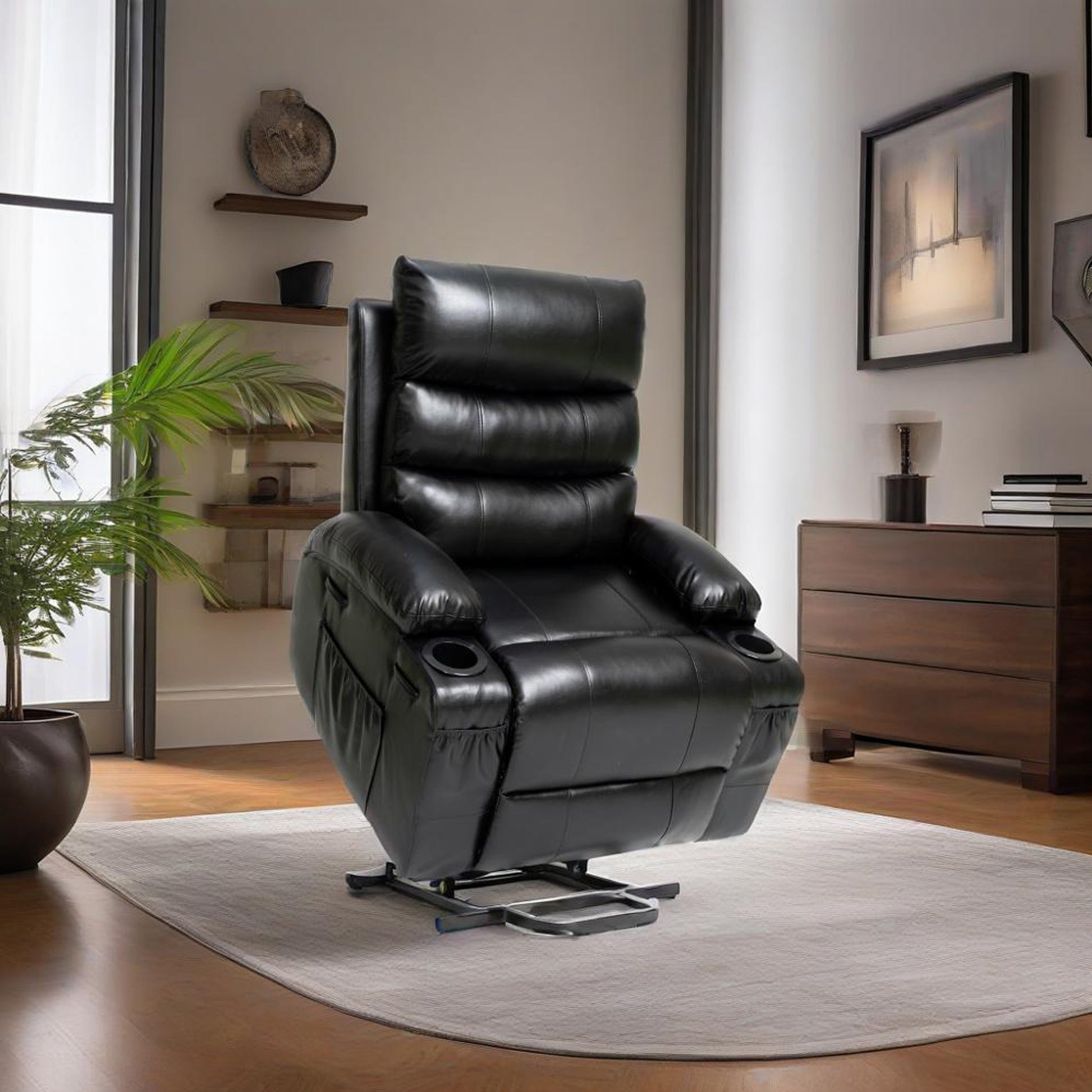 Fauteuil inclinable électrique à levage électrique de grande taille 21W, massage vibratoire à 8 points et chaleur lombaire, télécommande, poches latérales, porte-gobelets