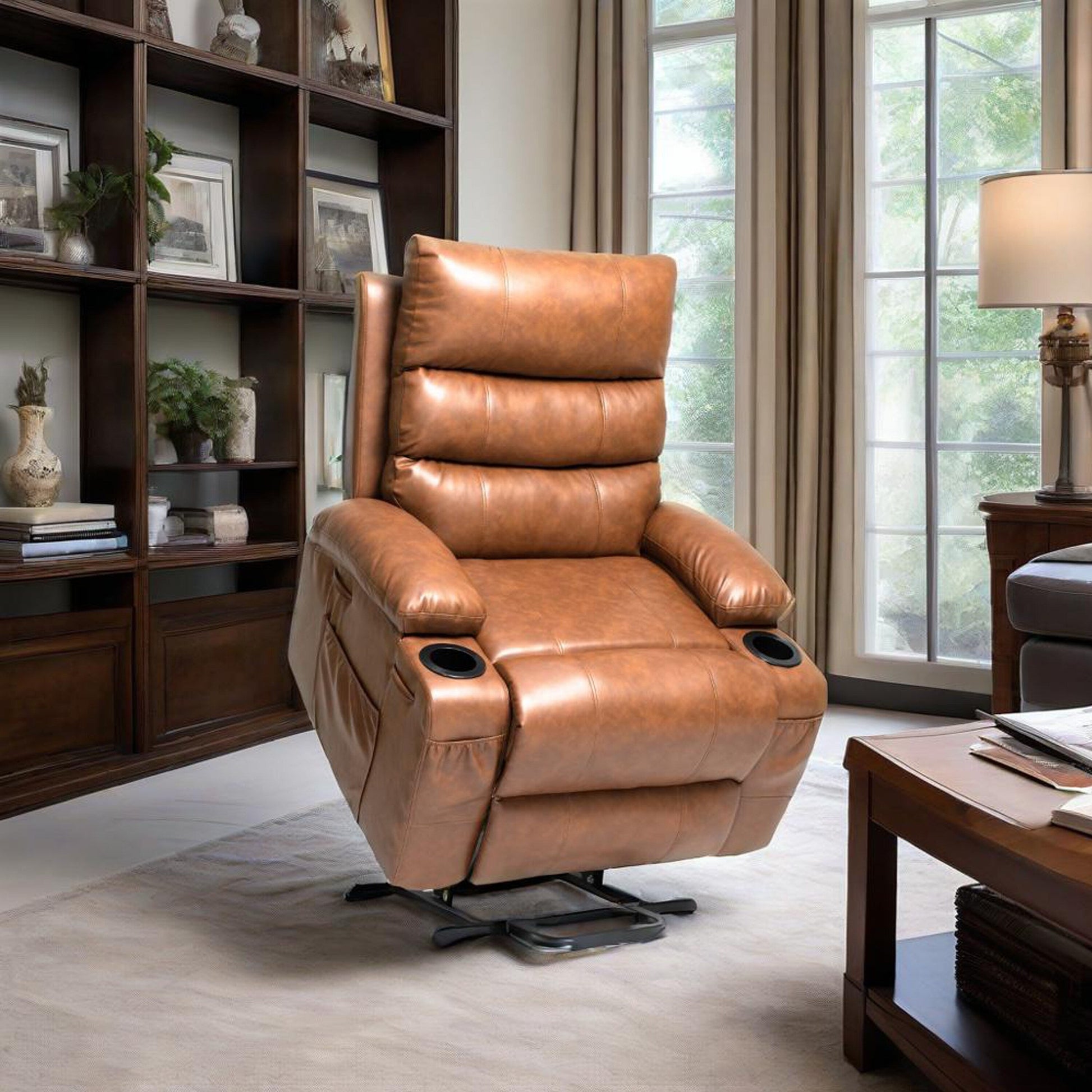 Fauteuil inclinable électrique à levage électrique de grande taille 21W, massage vibratoire à 8 points et chaleur lombaire, télécommande, poches latérales, porte-gobelets