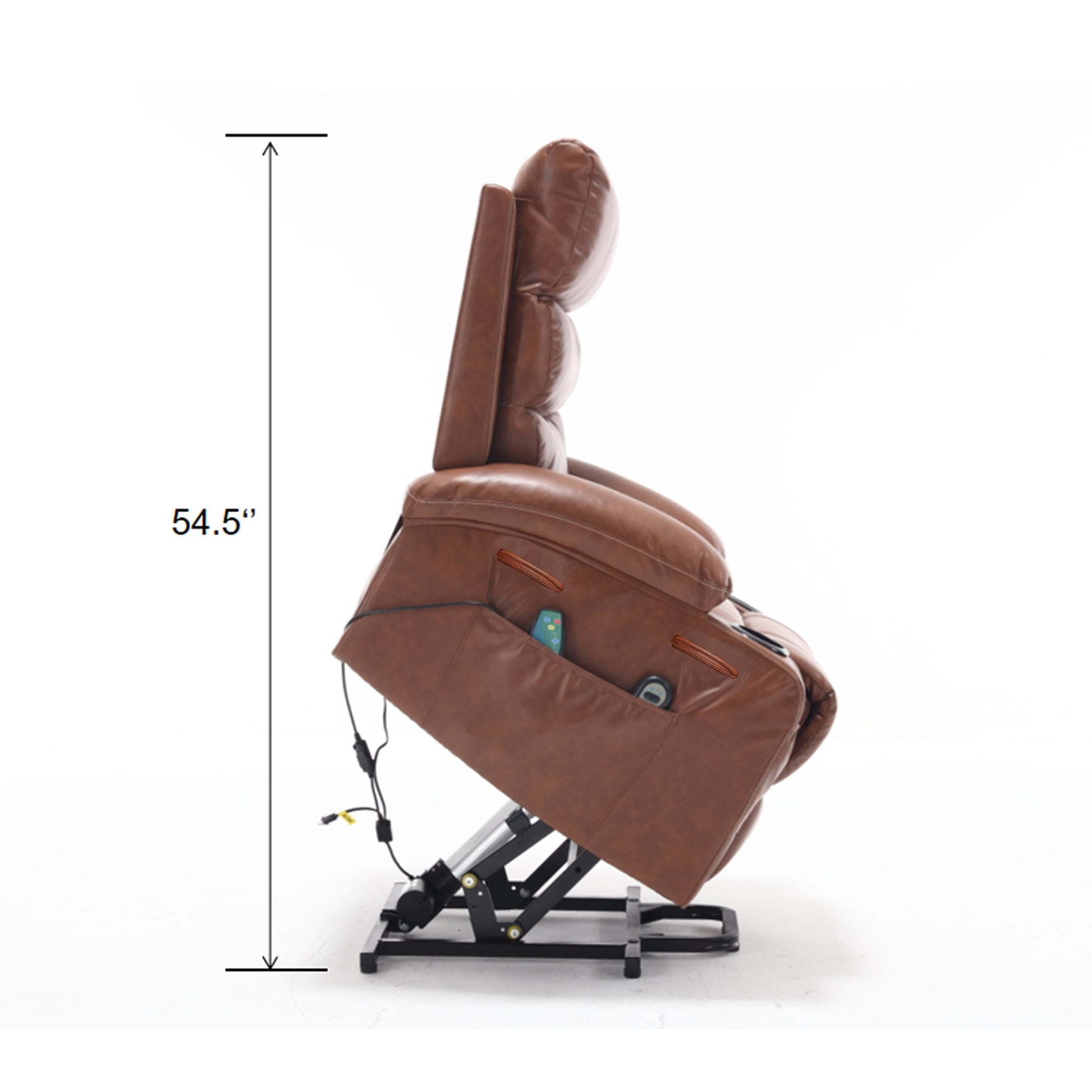 Fauteuil inclinable électrique à levage électrique de grande taille 21W, massage vibratoire à 8 points et chaleur lombaire, télécommande, poches latérales, porte-gobelets