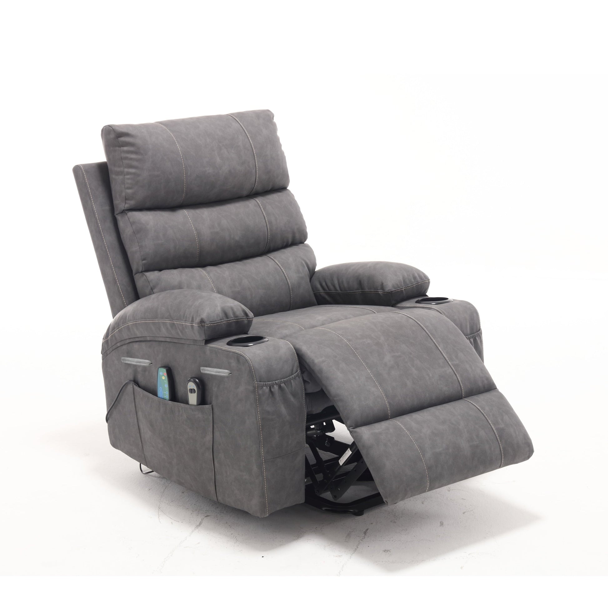 Fauteuil inclinable électrique à levage électrique de grande taille 21W, massage vibratoire à 8 points et chaleur lombaire, télécommande, poches latérales, porte-gobelets