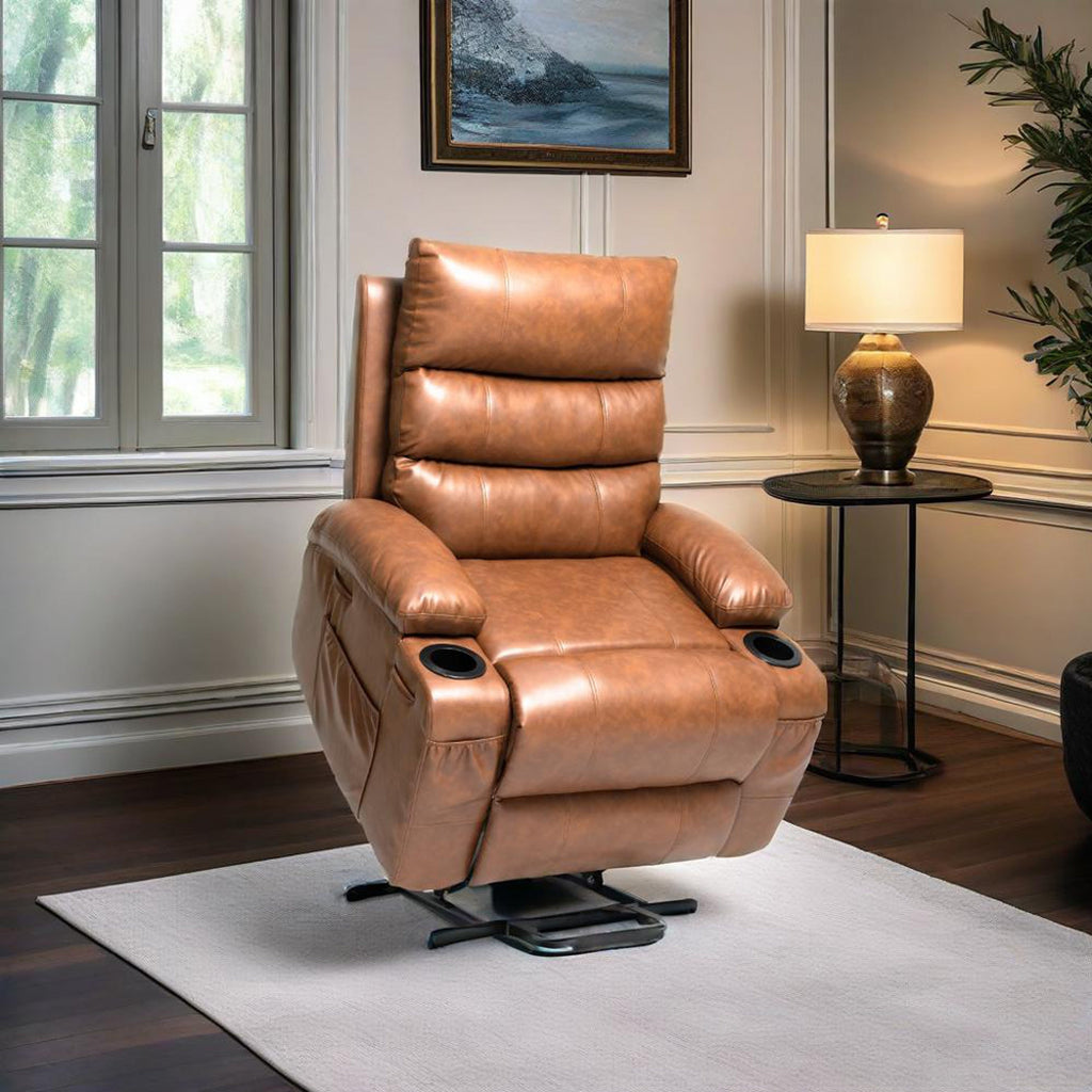 Fauteuil inclinable électrique à levage électrique de grande taille 21W, massage vibratoire à 8 points et chaleur lombaire, télécommande, poches latérales, porte-gobelets