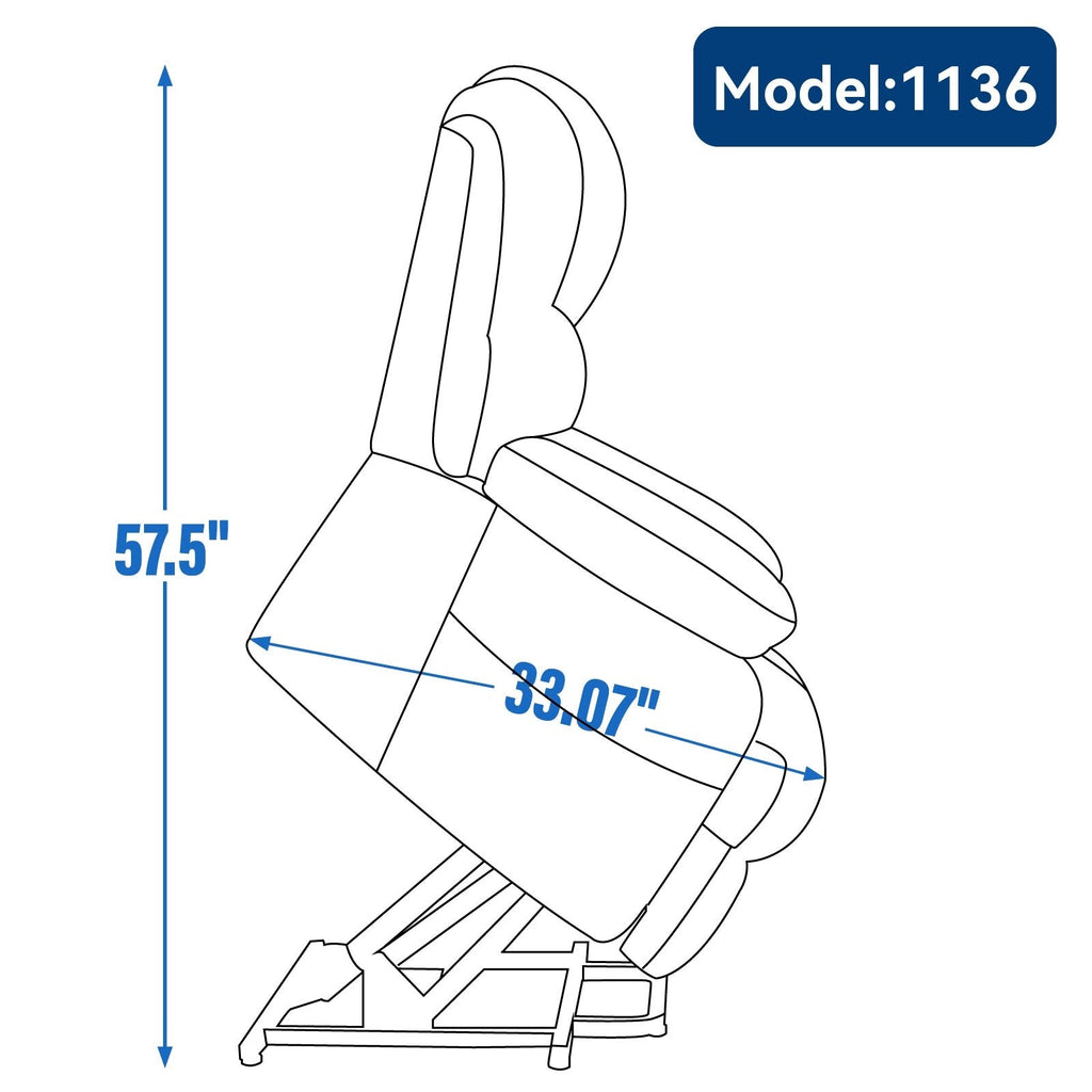 Fauteuil inclinable à levage électrique, grand format, bleu gris chiné, avec dossier haut, largeur d'assise de 23 pouces et massage vibratoire à 8 points.