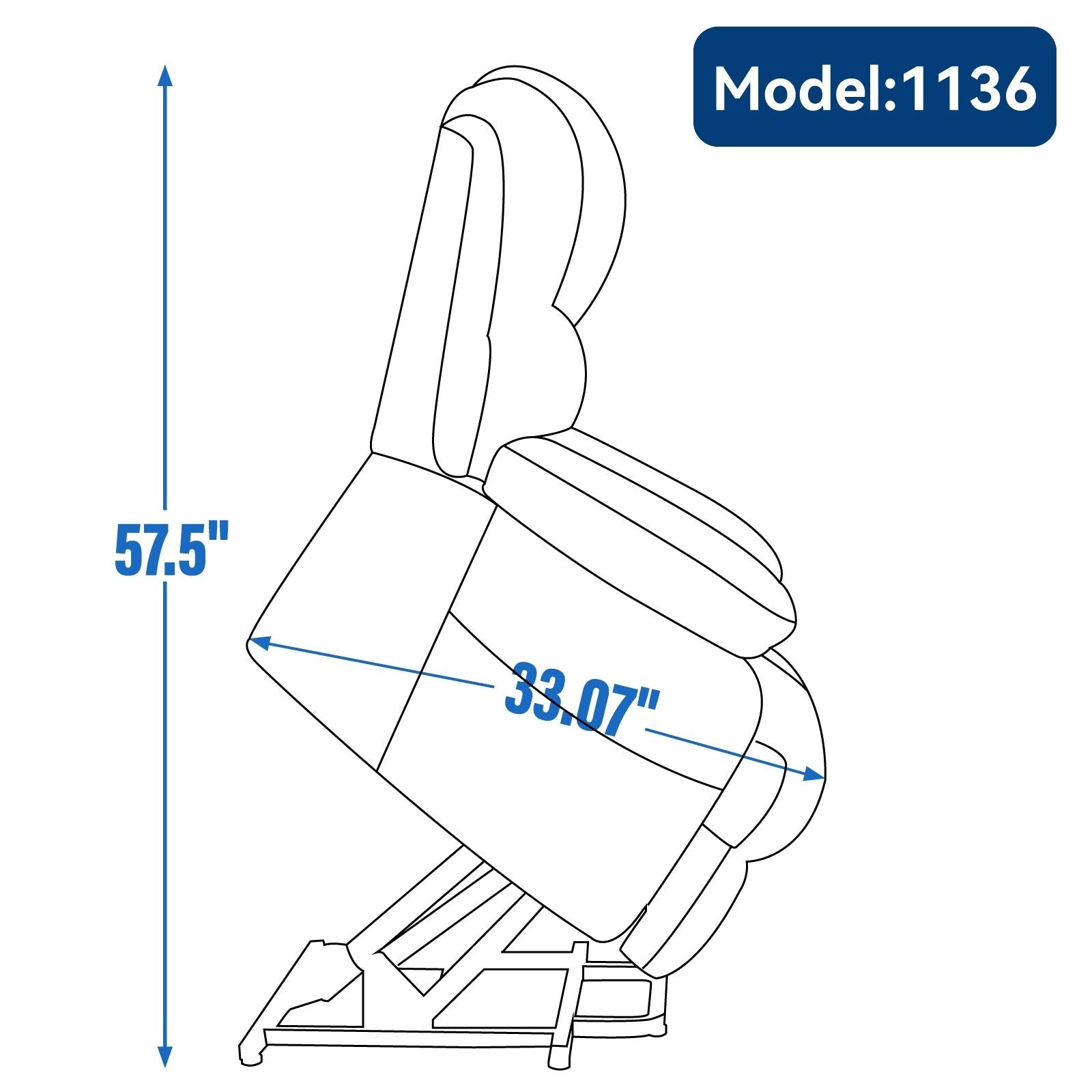Fauteuil inclinable à levage électrique, grand format, bleu gris chiné, avec dossier haut, largeur d'assise de 23 pouces et massage vibratoire à 8 points.