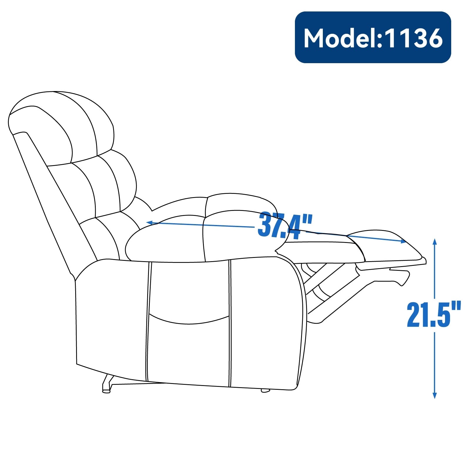 Fauteuil inclinable électrique à large dossier et à large assise (23 pouces) en chenille, avec massage vibratoire à 8 points et chauffage lombaire.