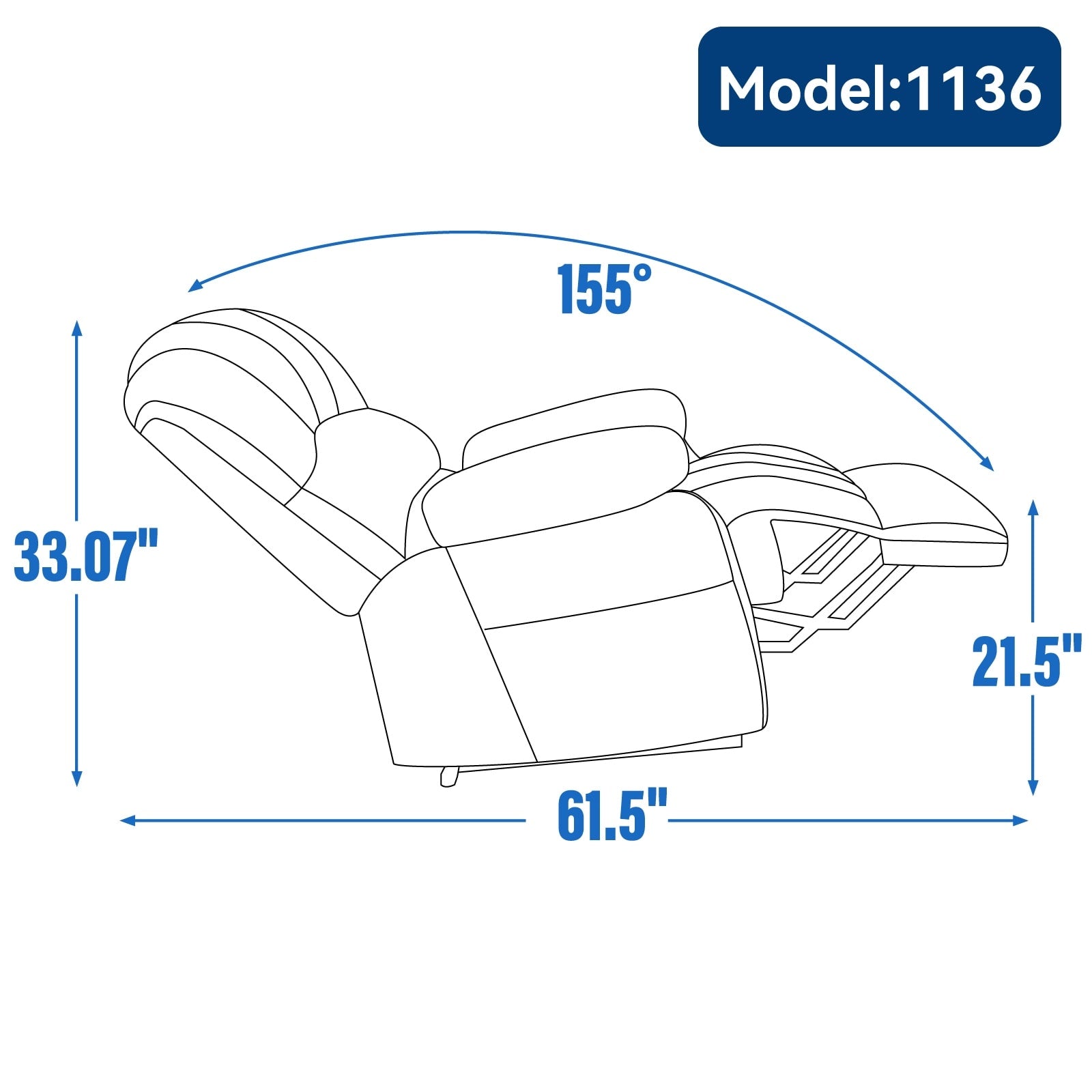 Fauteuil inclinable électrique à large dossier et à large assise (23 pouces) en chenille, avec massage vibratoire à 8 points et chauffage lombaire.