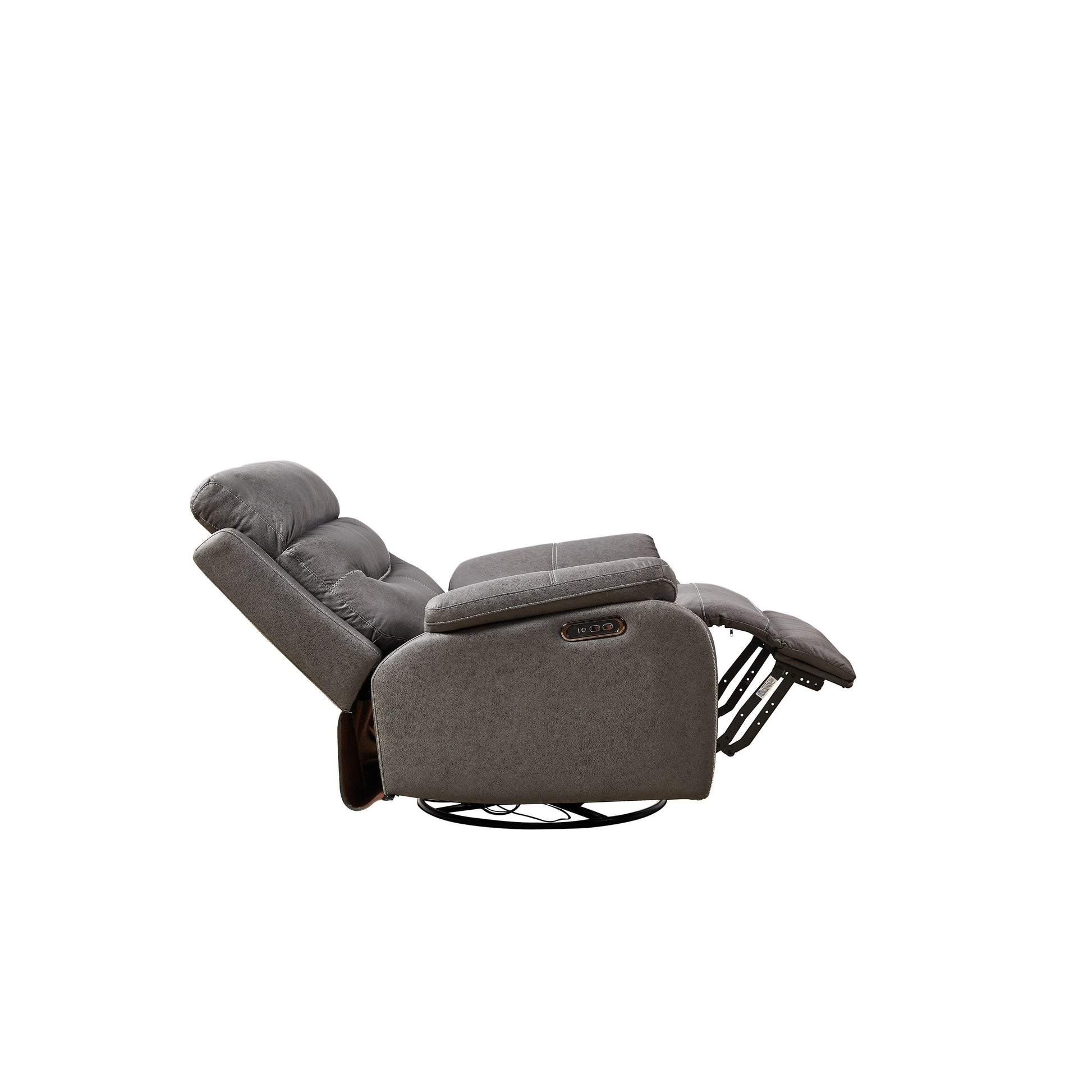 Fauteuil inclinable pivotant à 240° avec double moteur, appuie-tête électrique, positions d'inclinaison infinies, ports de charge USB et repose-pieds.