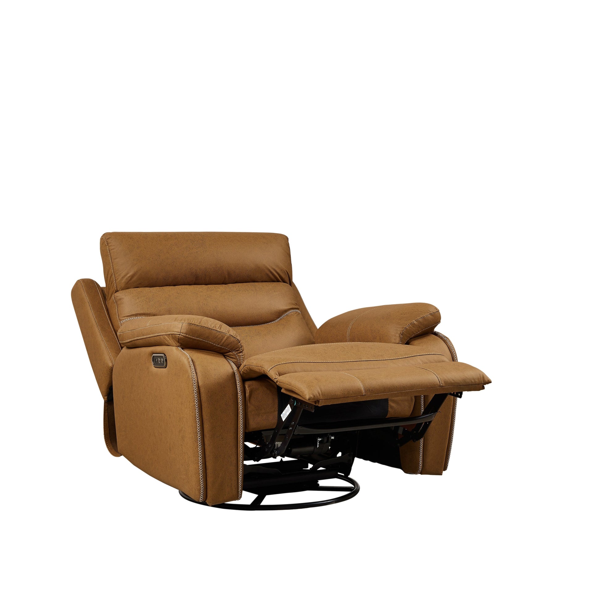 Fauteuil inclinable pivotant à 240° avec double moteur, appuie-tête électrique, positions d'inclinaison infinies, ports de charge USB et repose-pieds.
