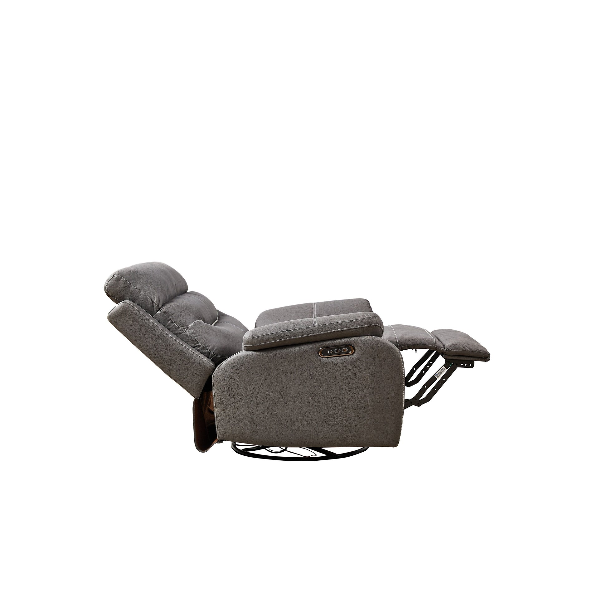 Fauteuil inclinable pivotant à 240° avec double moteur, appuie-tête électrique, positions d'inclinaison infinies, ports de charge USB et repose-pieds.