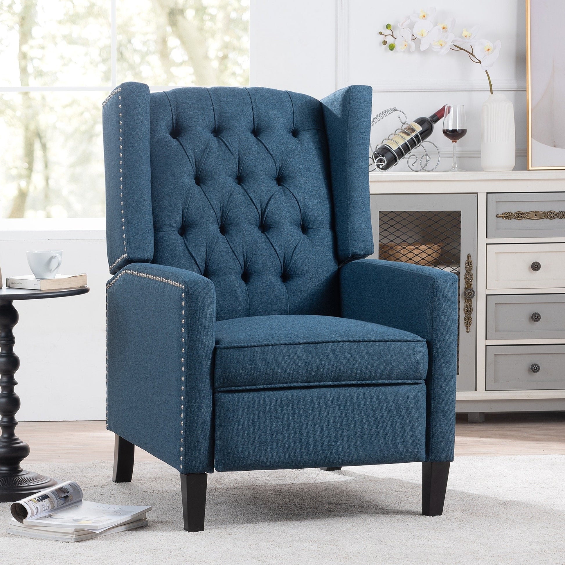 Fauteuil inclinable à dossier fixe en tissu, largeur 27,16 pouces, à commande manuelle.