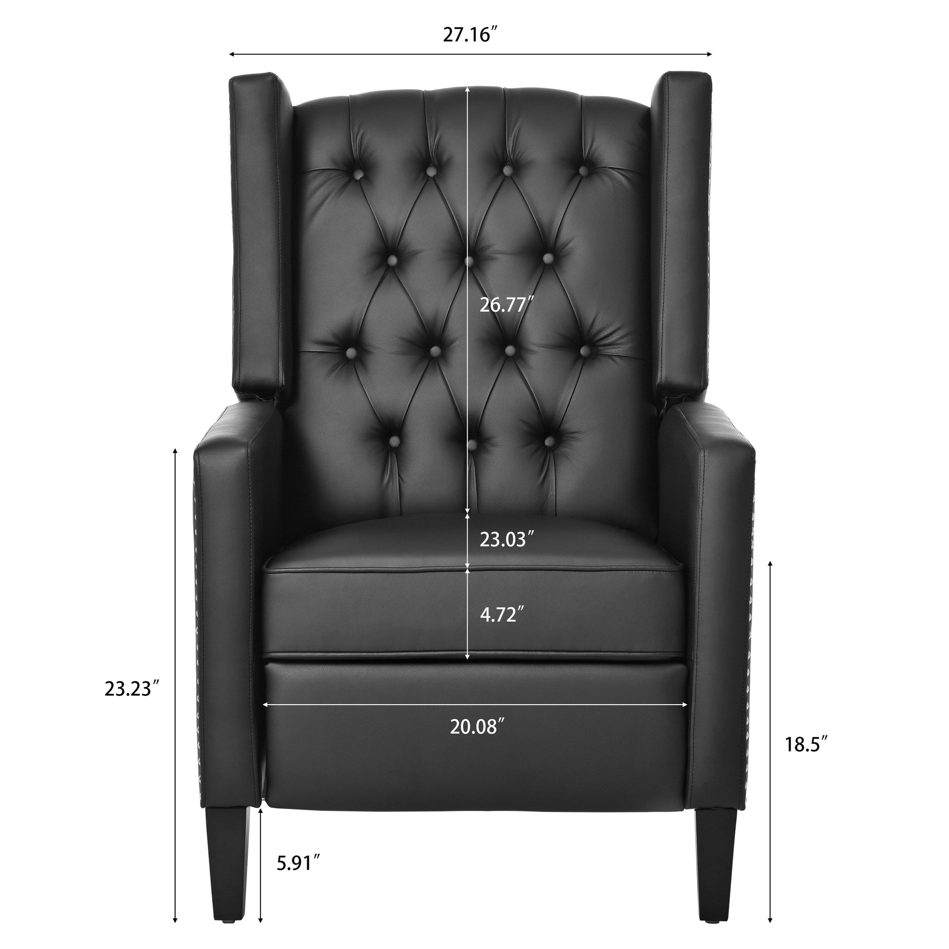 Fauteuil inclinable à dossier fixe en tissu, largeur 27,16 pouces, à commande manuelle.