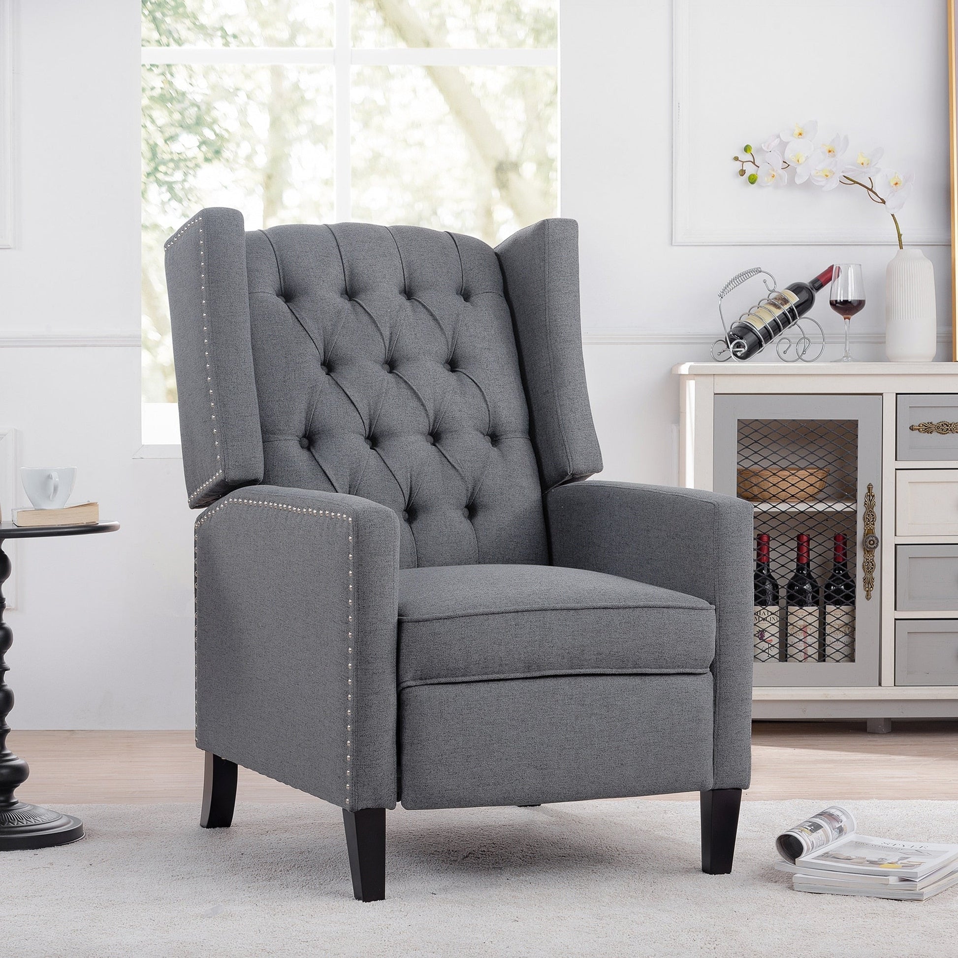 Fauteuil inclinable à dossier fixe en tissu, largeur 27,16 pouces, à commande manuelle.