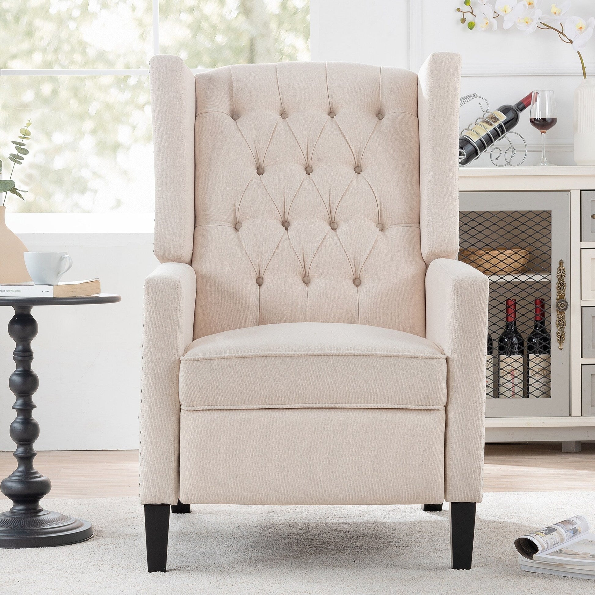 Fauteuil inclinable à dossier fixe en tissu, largeur 27,16 pouces, à commande manuelle.