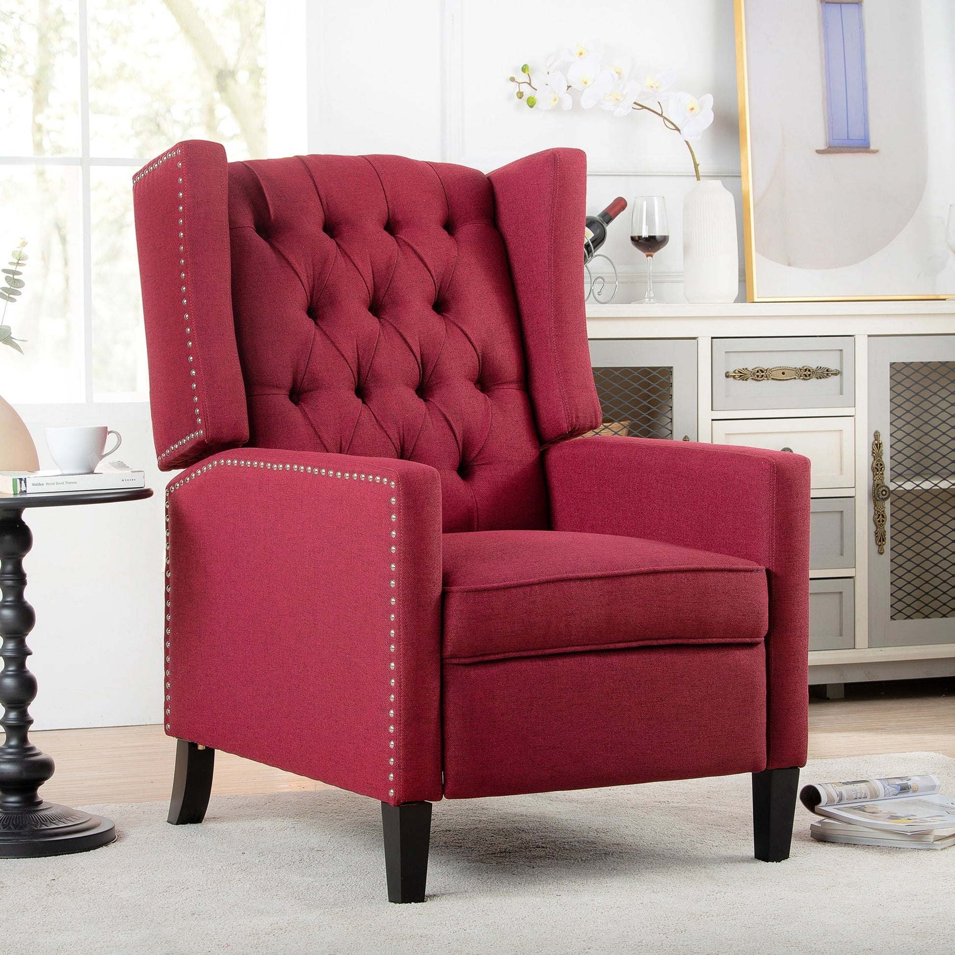 Fauteuil inclinable à dossier fixe en tissu, largeur 27,16 pouces, à commande manuelle.