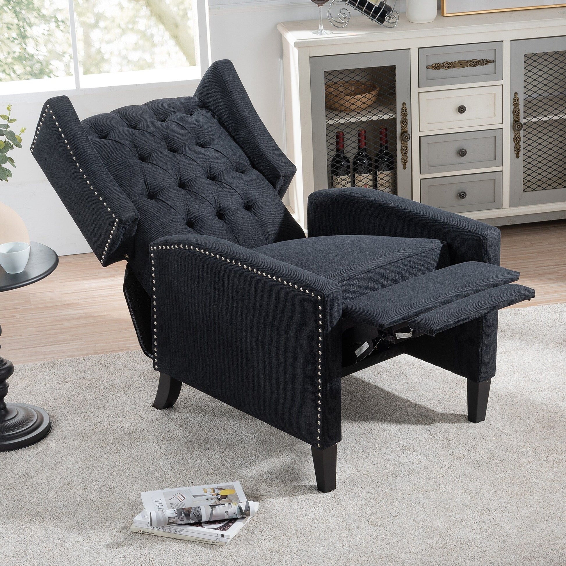 Fauteuil inclinable à dossier fixe en tissu, largeur 27,16 pouces, à commande manuelle.